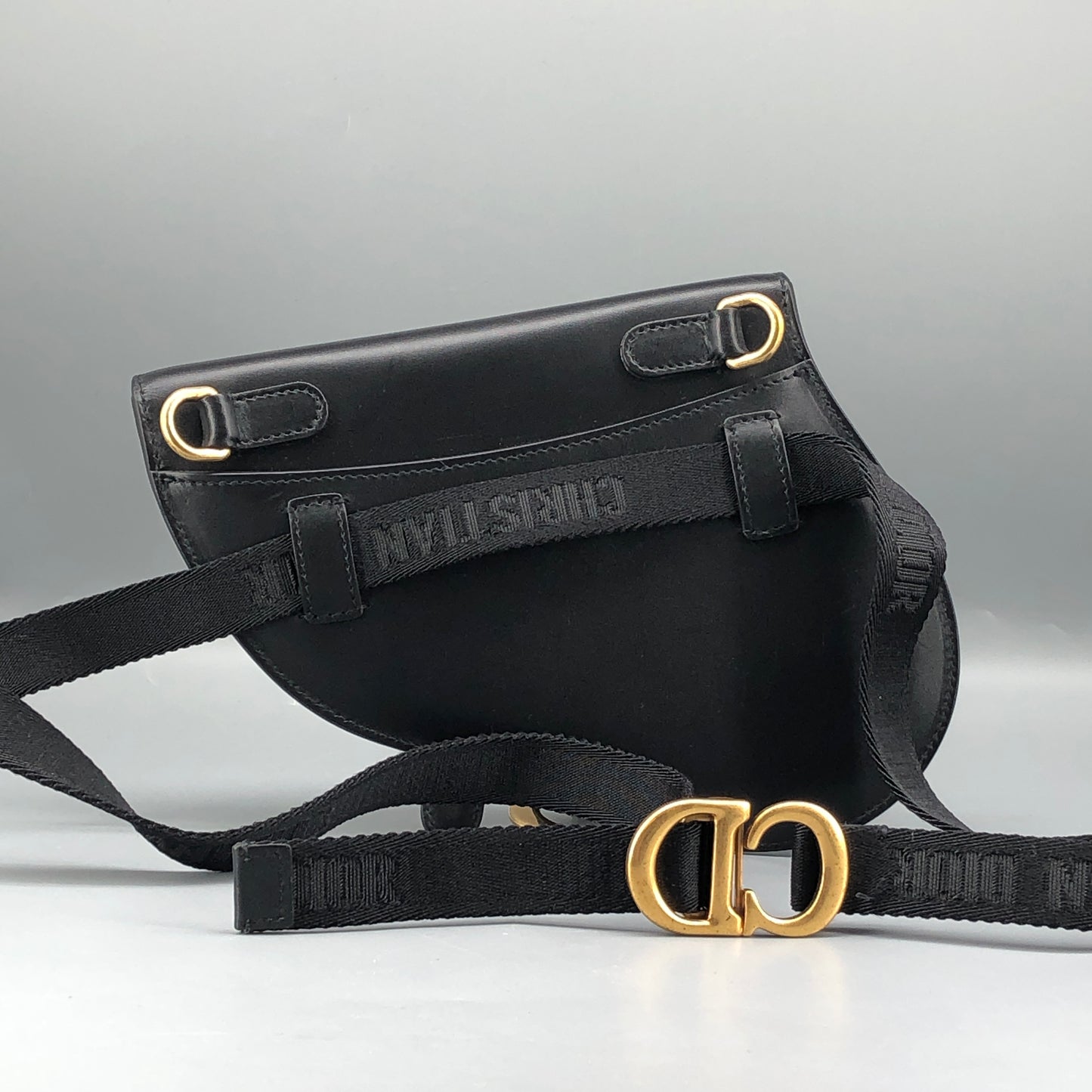 Christian Dior Smooth Black Leather Saddle Waist Belt Bag