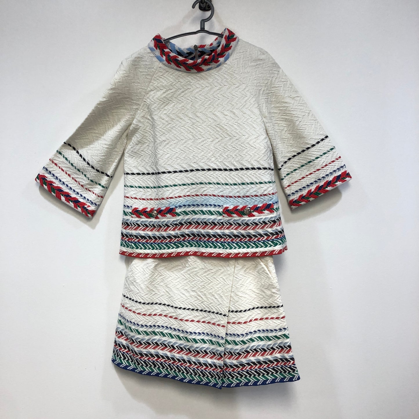 Chanel White Multicolor Trim Tweed Two-Piece Set (Top & Skirt) Size 38