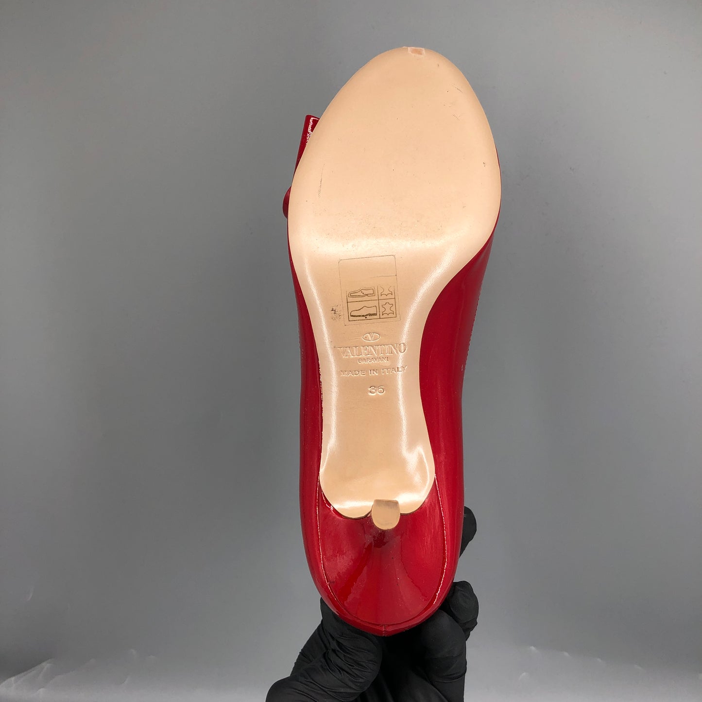 Valentino Red Patent Leather Bow Peep Toe Stiletto Pumps 35