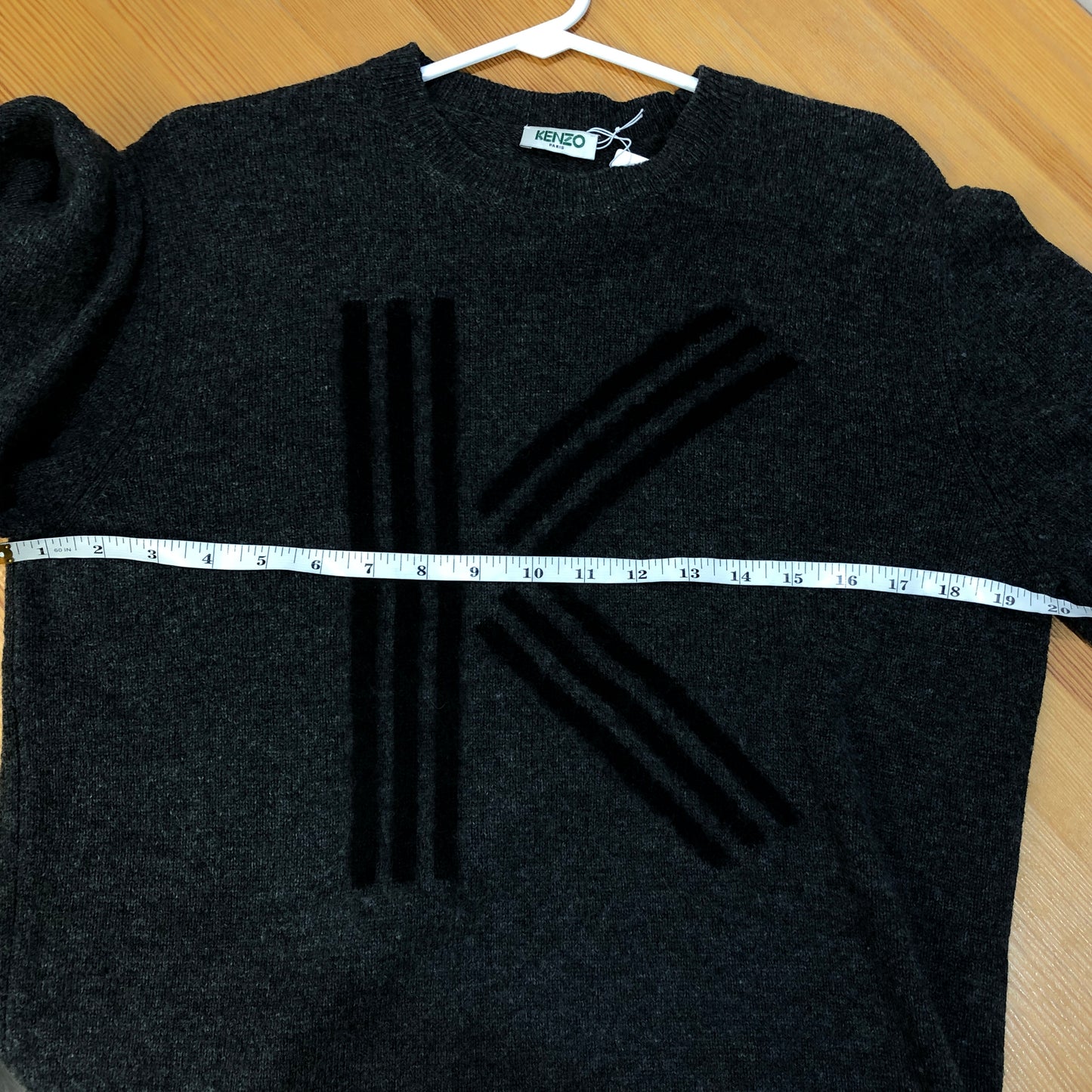 Kenzo Heather Grey Crew Neck Long Sleeve Knit Top Size M