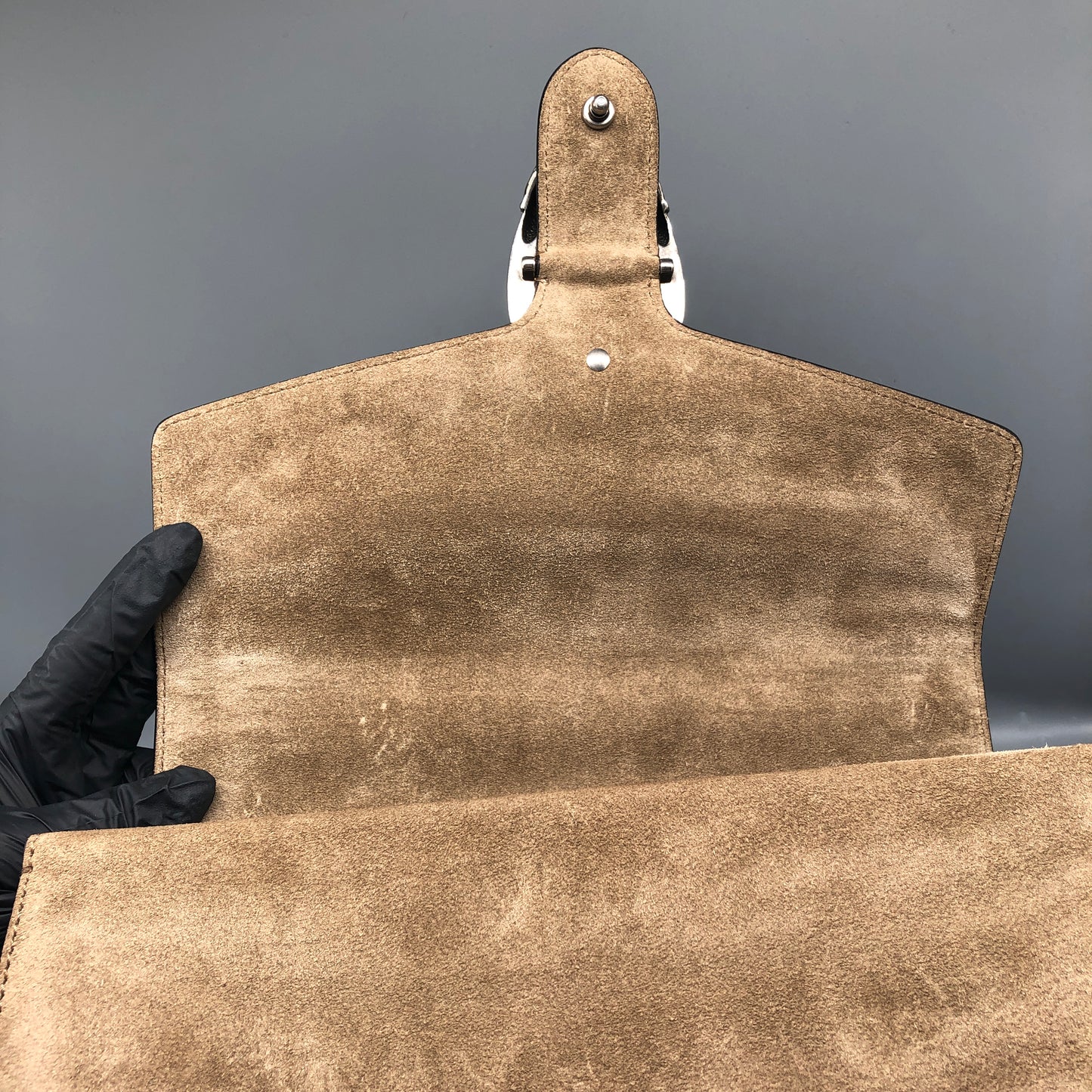 Gucci Dionysus GG Supreme Beige Suede Shoulder Bag