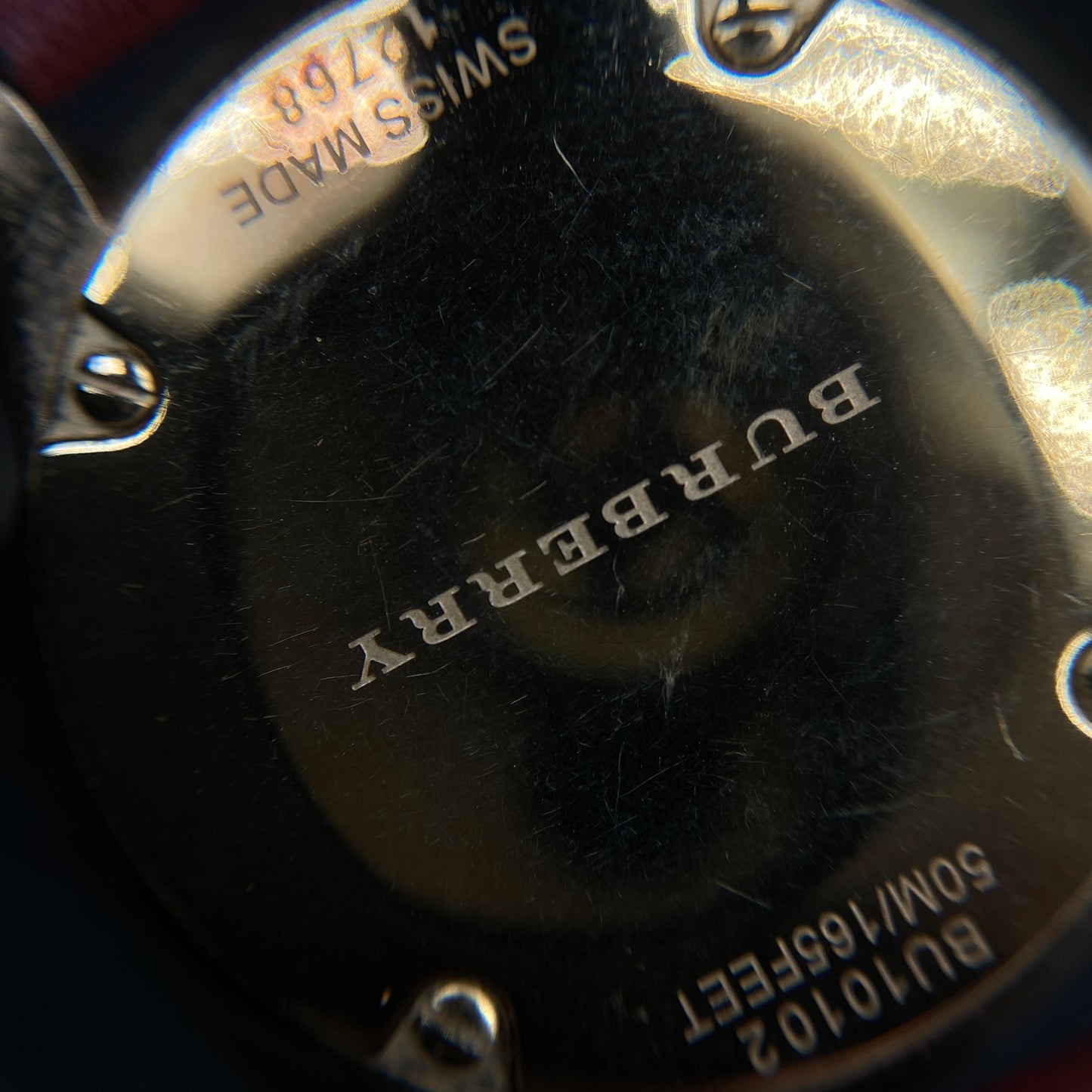 Burberry Gold Case Quartz Watch Dark Red Leather Strap