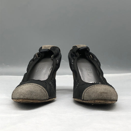 Chanel Women's Black & Grey Suede Cap-Toe Heels shoes 37