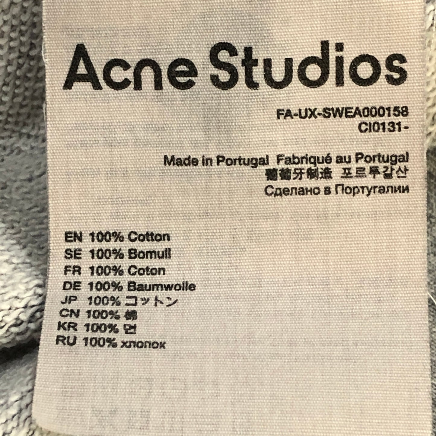 Acne Studios Grey Crew Neck Cotton Sweatshirt Size M