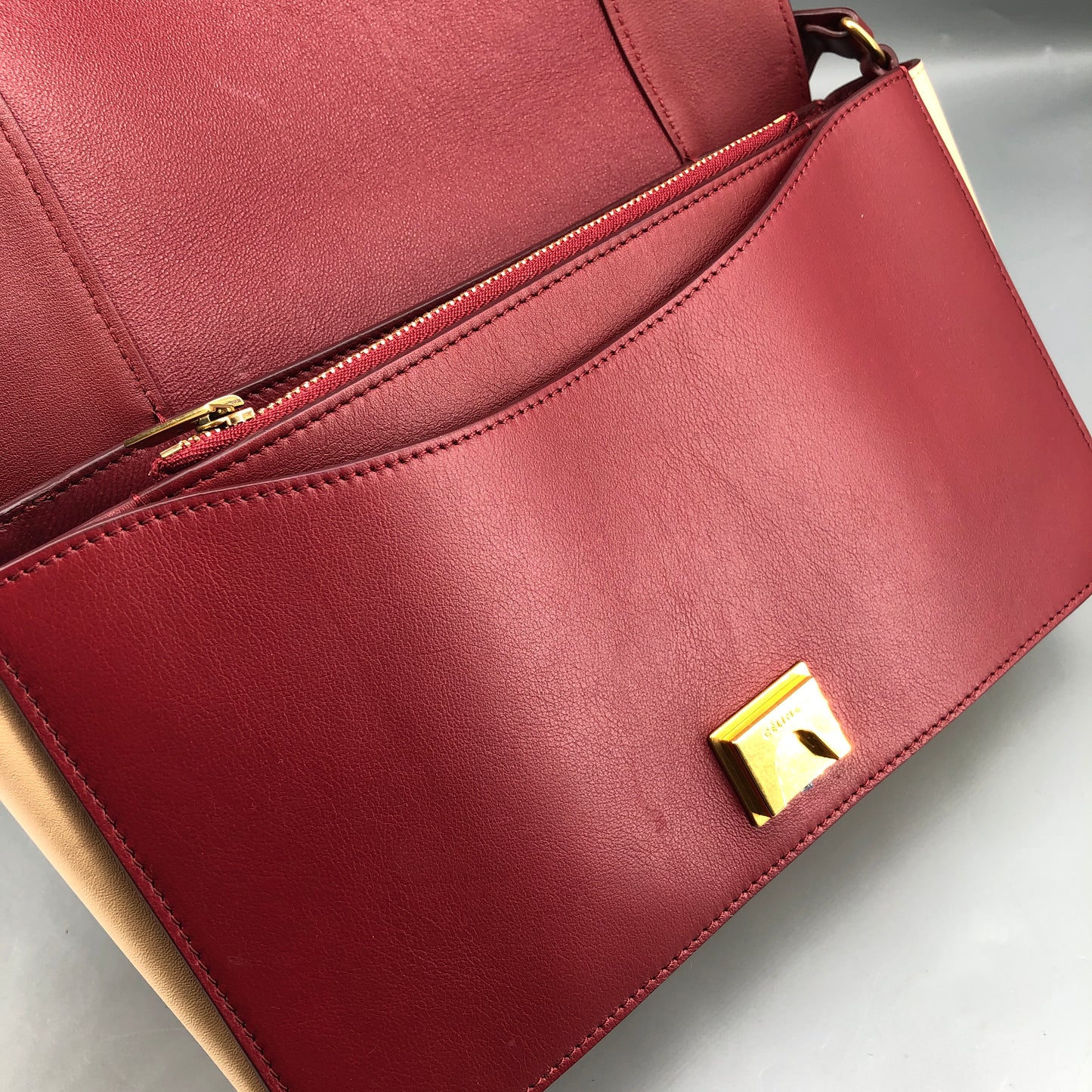 Celine Beige & Wine Color  Medium Frame Shoulder Bag
