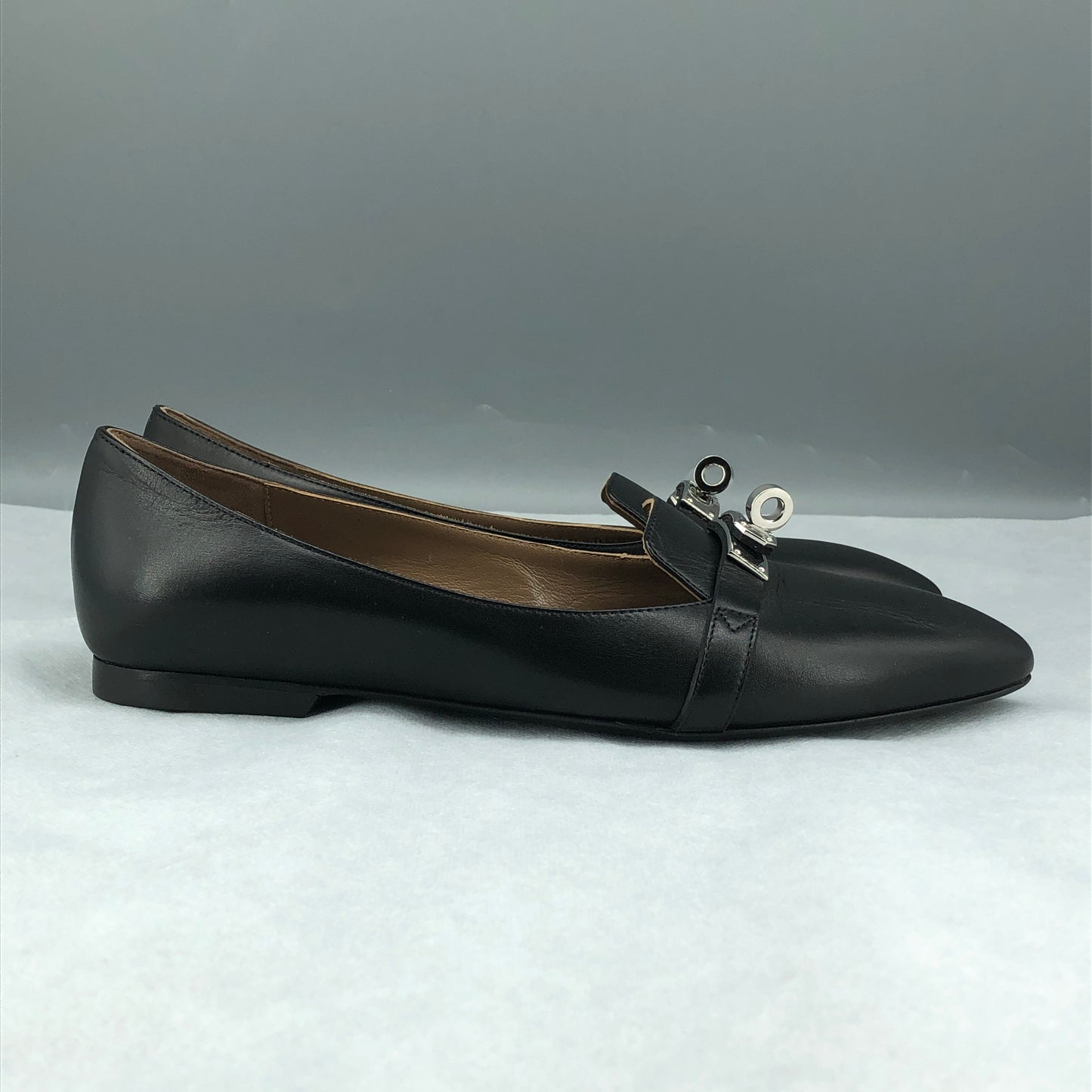 Hermes Black Leather Ballet Flats Size 35.5