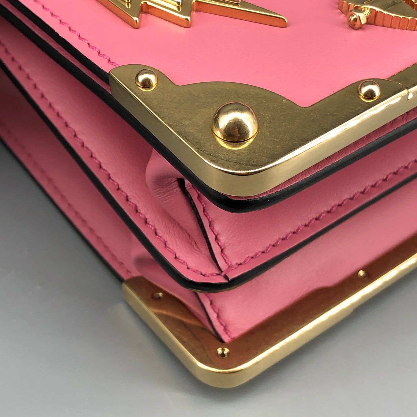 Prada Cahier Studded Leather Crossbody Shoulder Bag Pink Black
