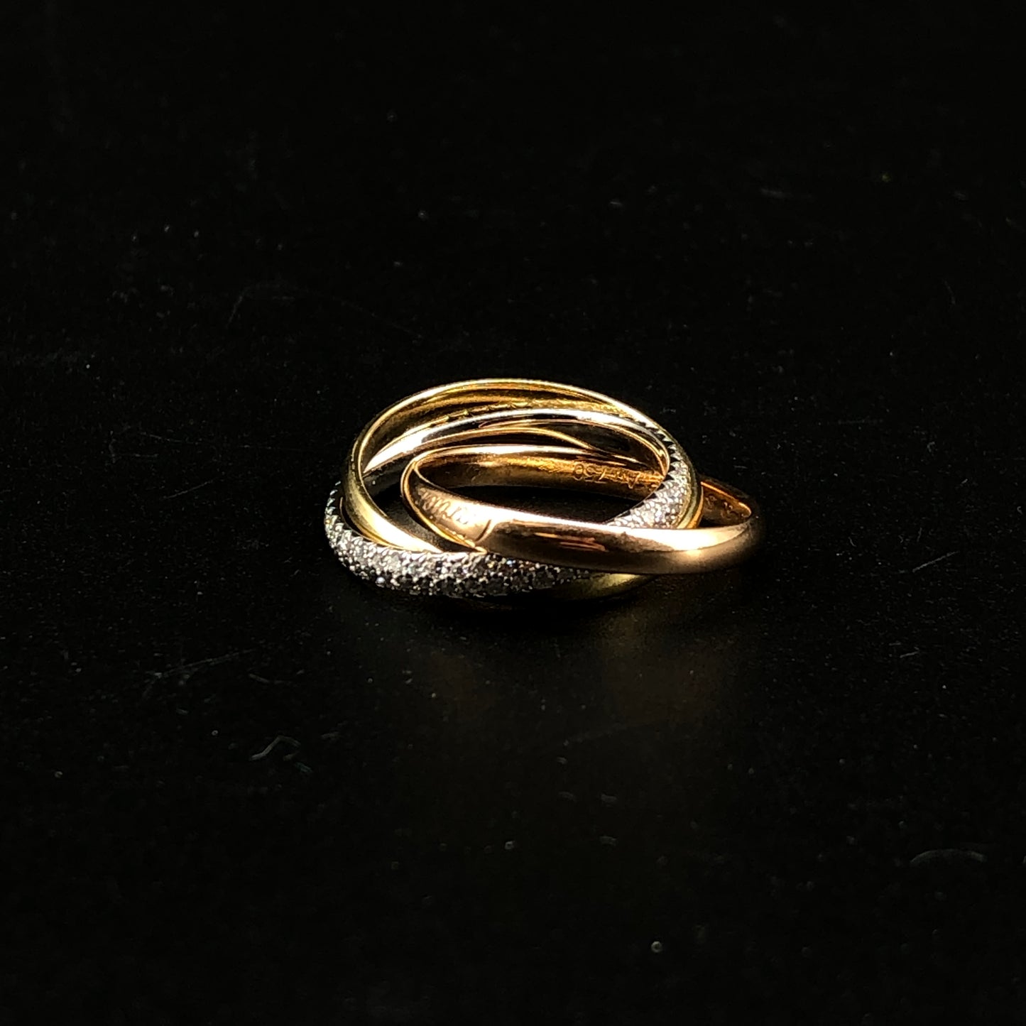 Cartier Trinity AU750 Yellow Gold Diamond Three Interlocking Ring Size 50mm