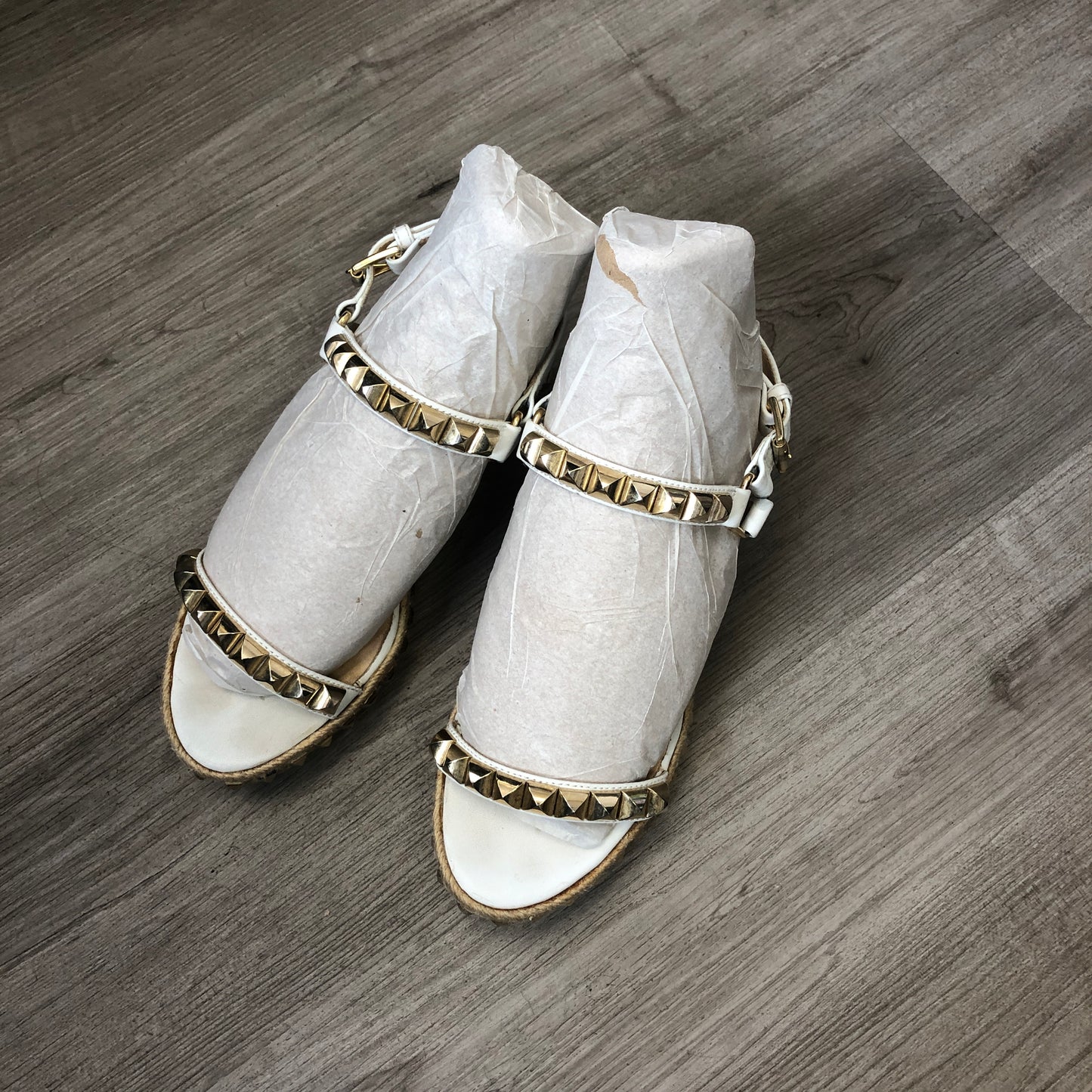 Christian Louboutin Women's Studded Ankle Strap Flat Sandals 35 White