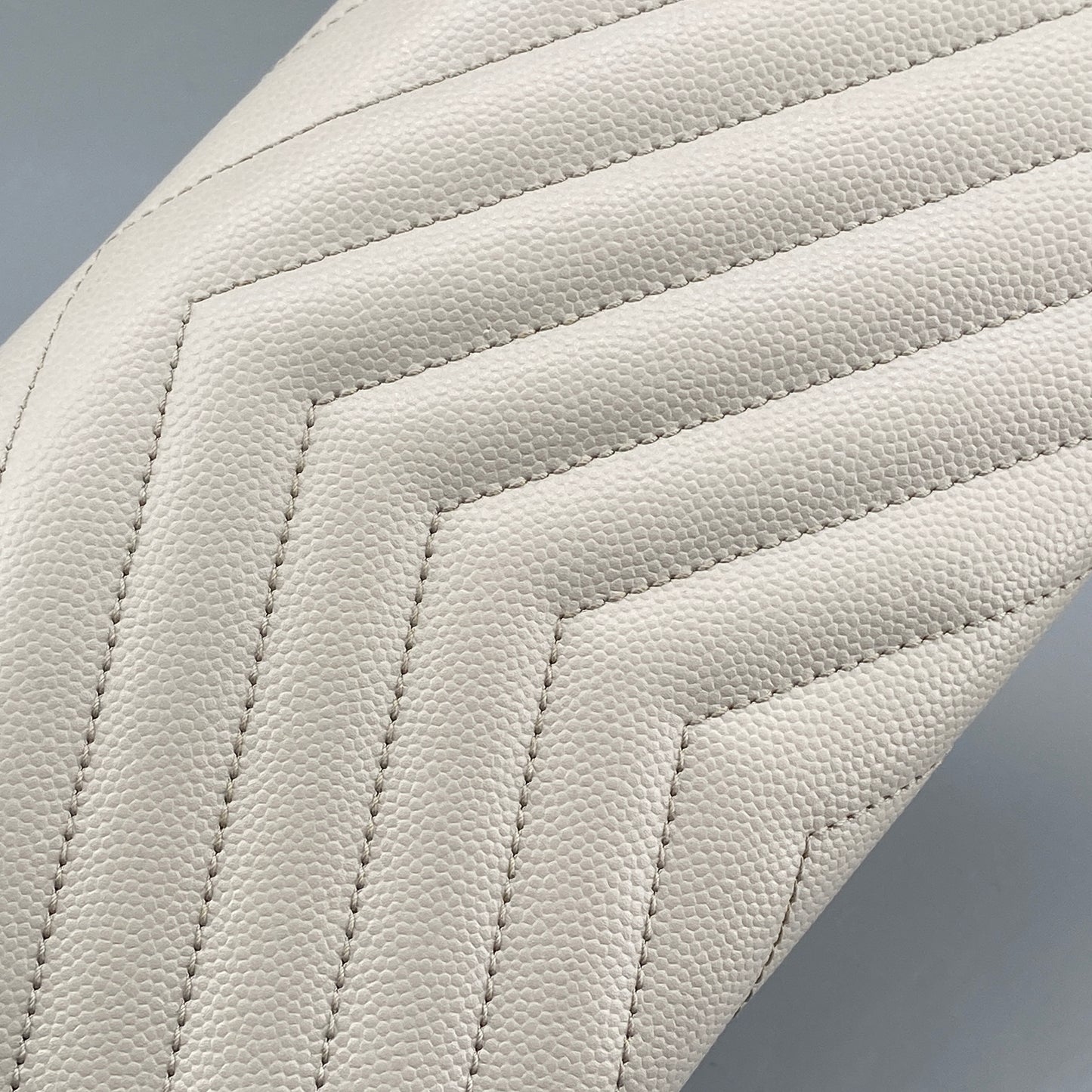 Saint Laurent Light Grey Chevron‑Quilted Long Wallet