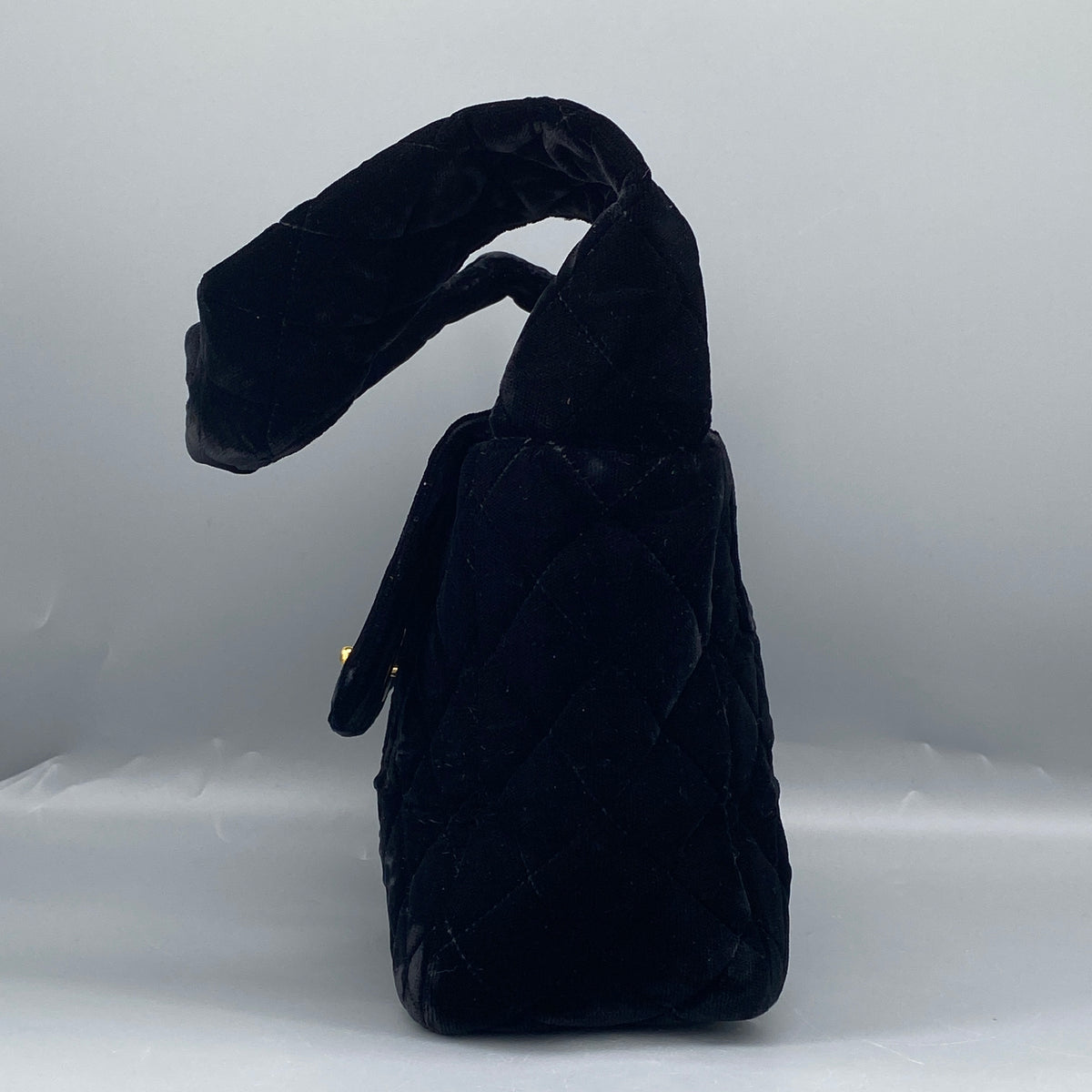 Chanel Vintage Black Velvet Quilted Shoulder Bag
