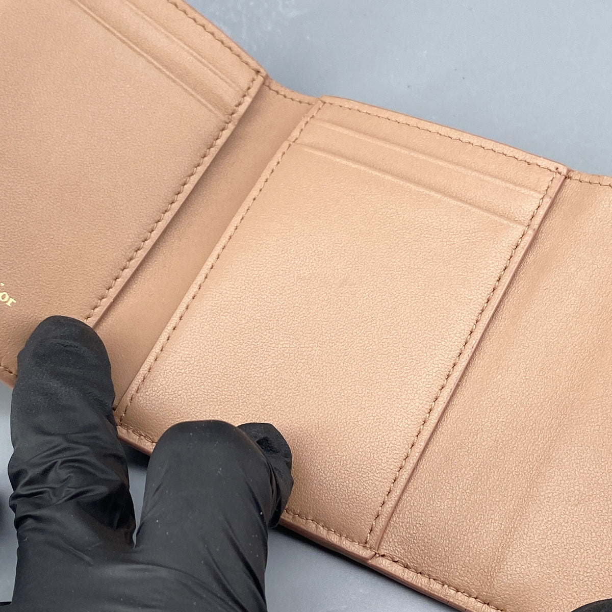 Christian Dior Short Wallet Nude Leather