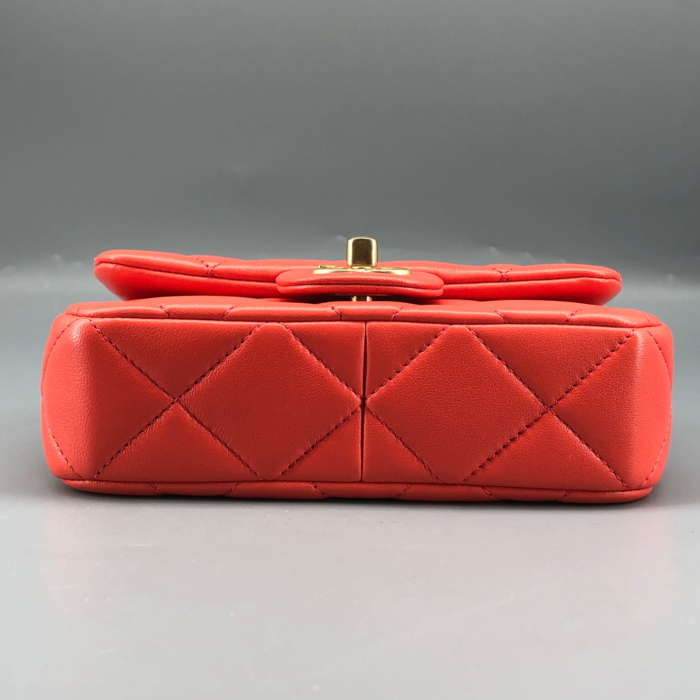 Chanel Mini Quilted Lambskin Flap Bag with Pearl Chain Red