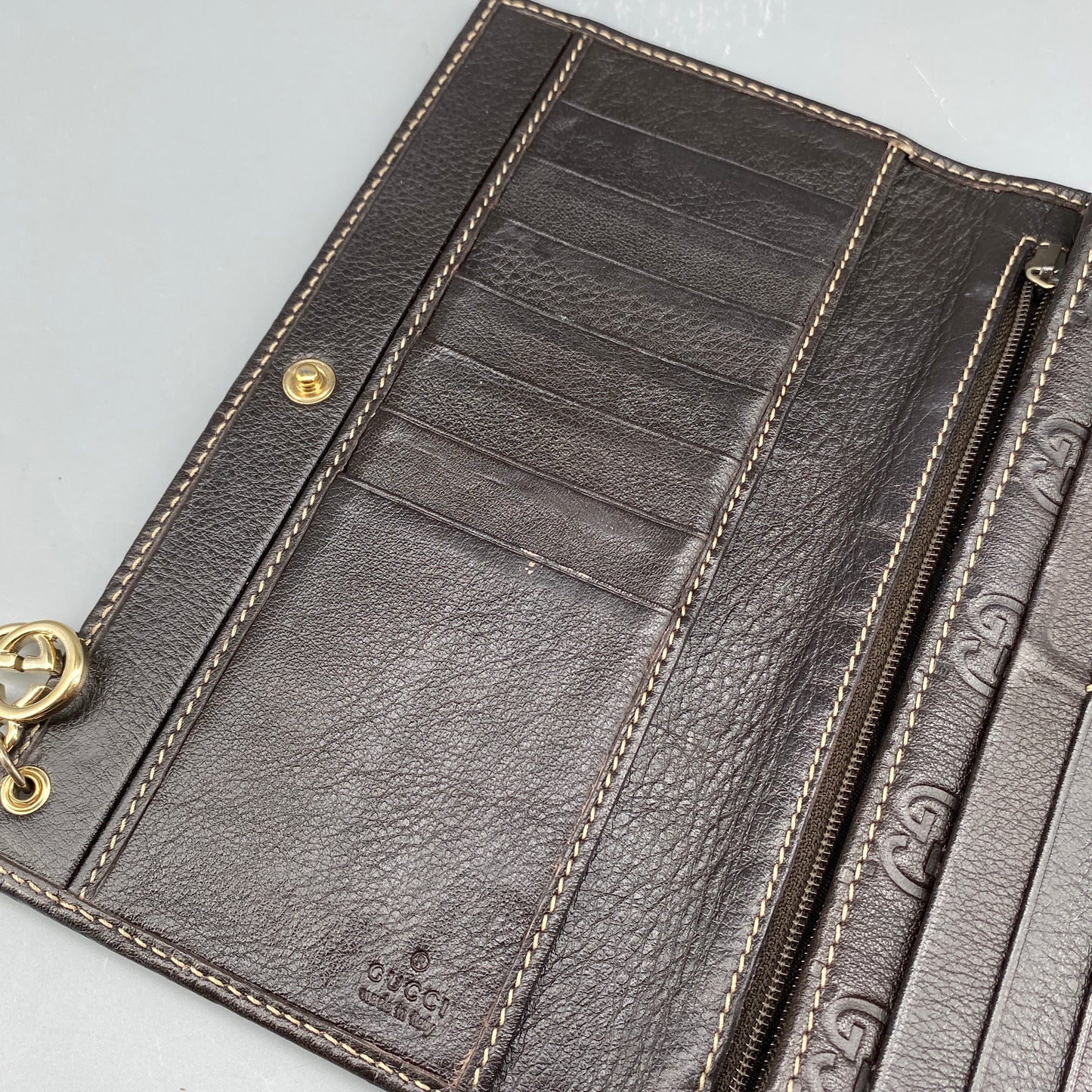 Gucci GG Embossed Deep Brown Leather Long Wallet