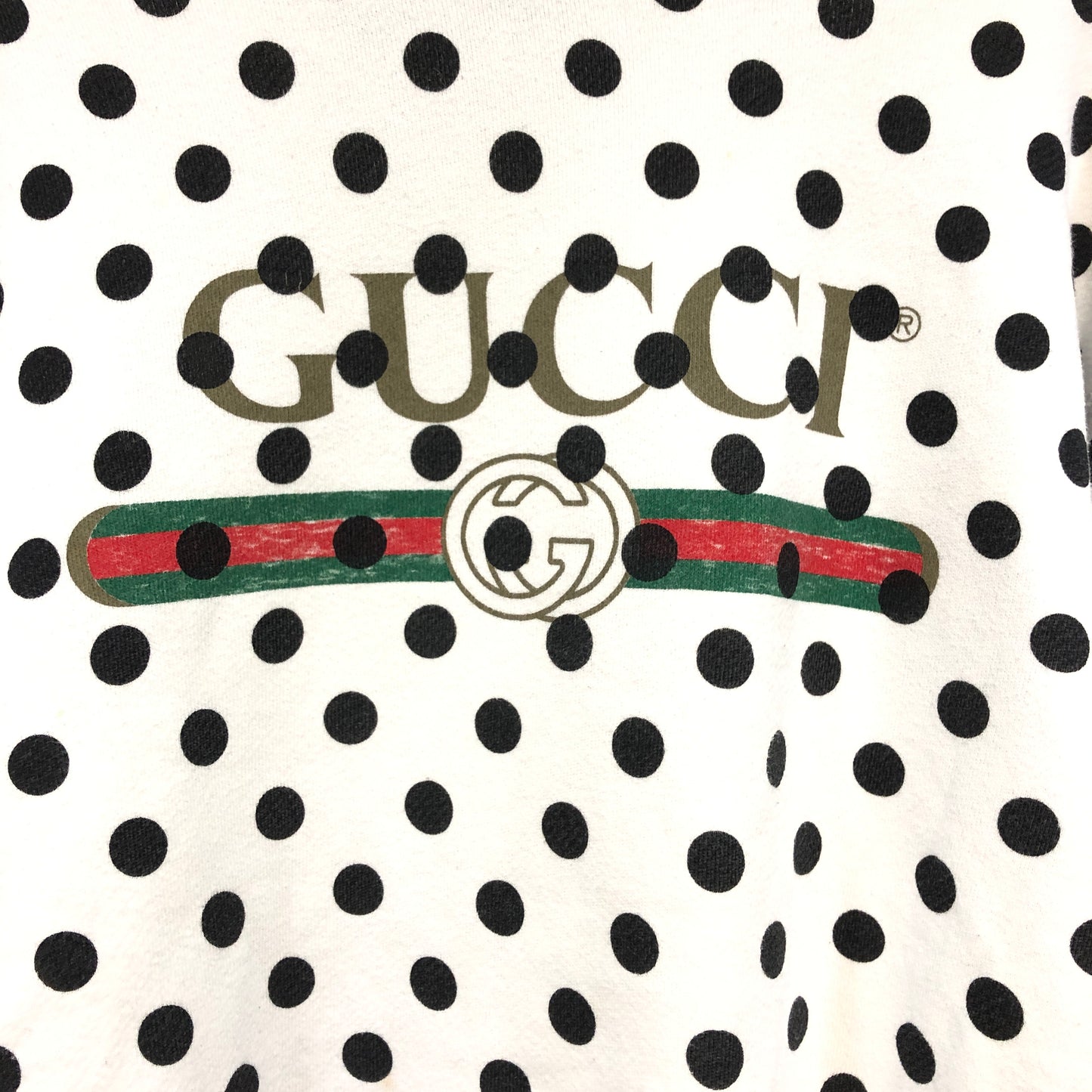 Gucci White Polka Dot Web Logo Crewneck Sweatshirt Size XS