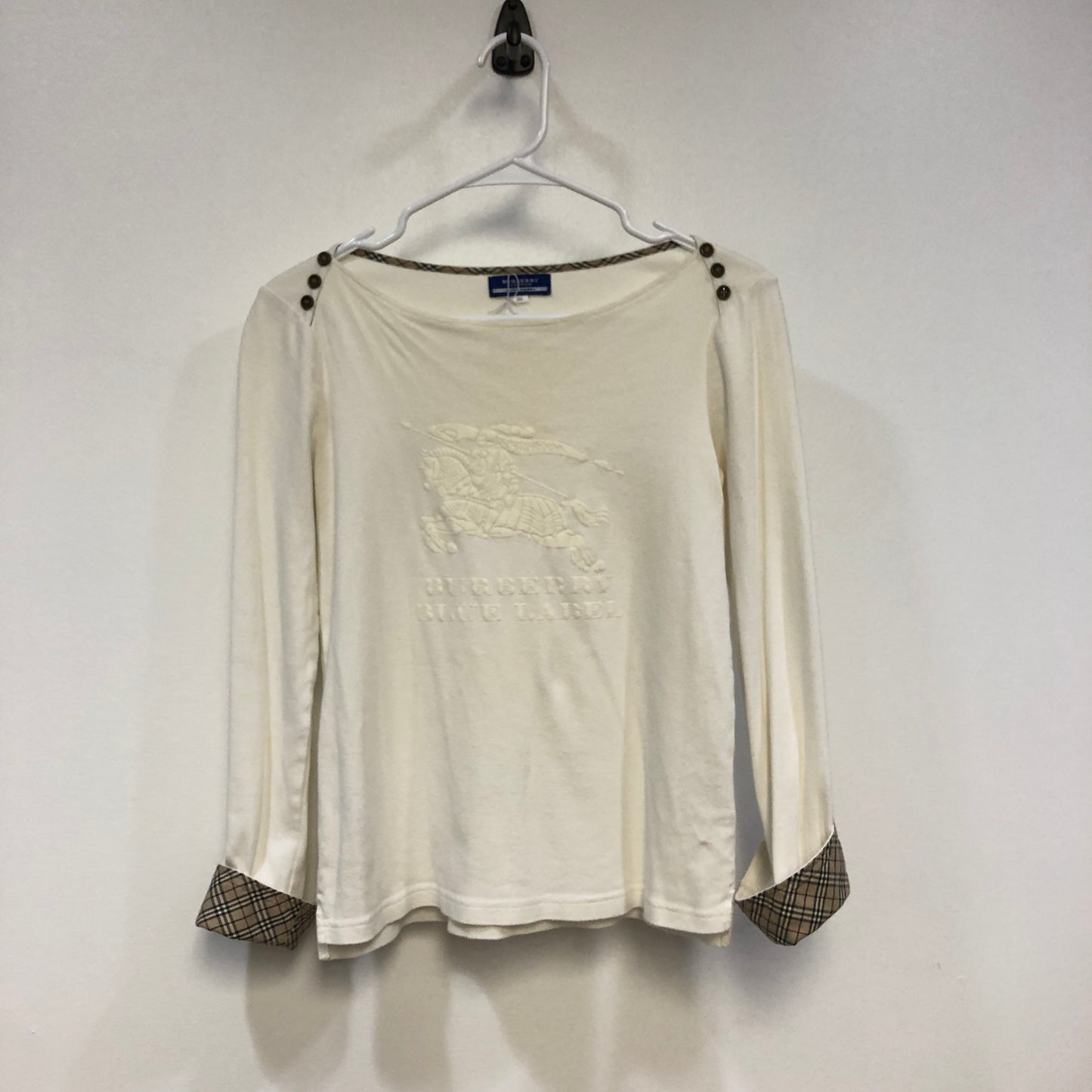 Burberry Blue Label Embroidered Horse Long Sleeve Top Size 38 Cream