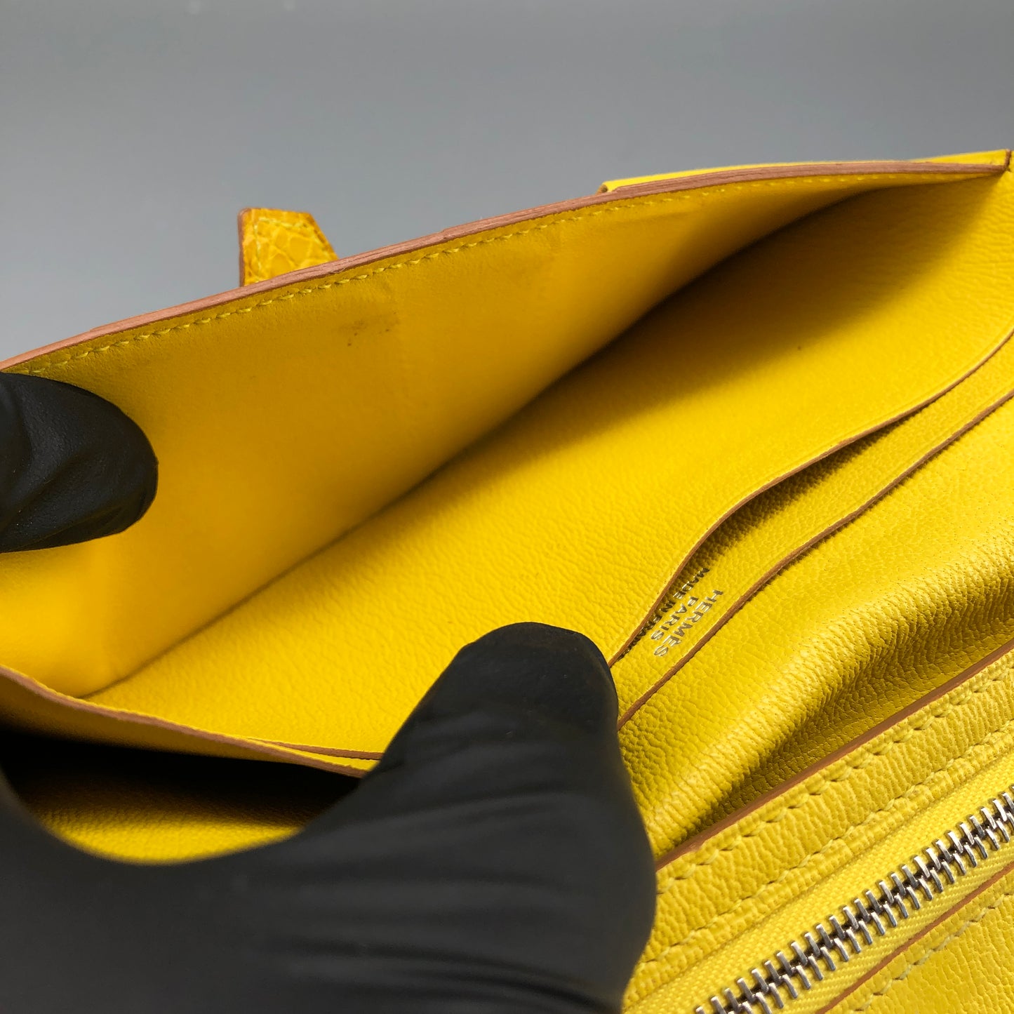 Hermes 2011 Bearn Alligator Long Wallet Yellow