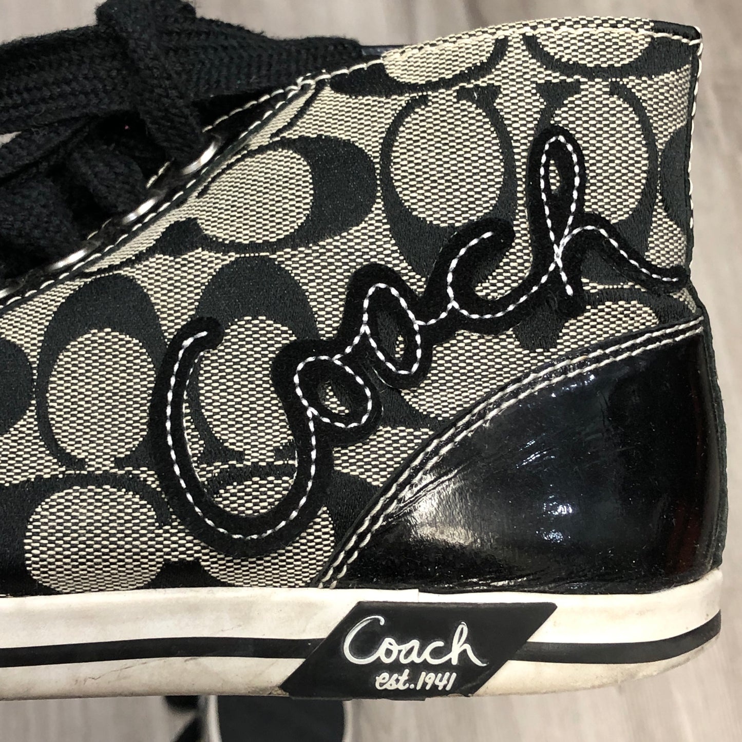 Coach Women's Signature Jacquard Low Top Lace Up Sneaker Shoes 6.5B Black Grey