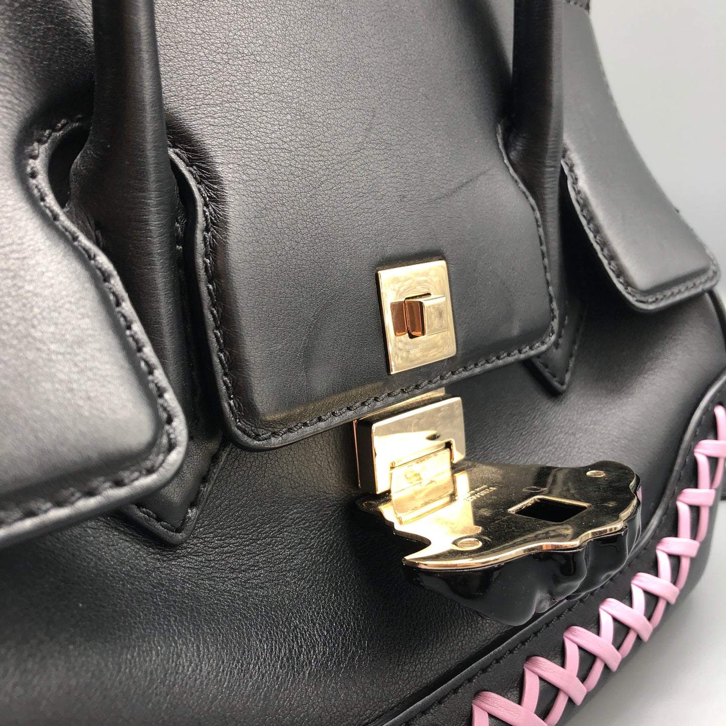 Versace La Medusa Black/Pink Leather Small Tote Bag