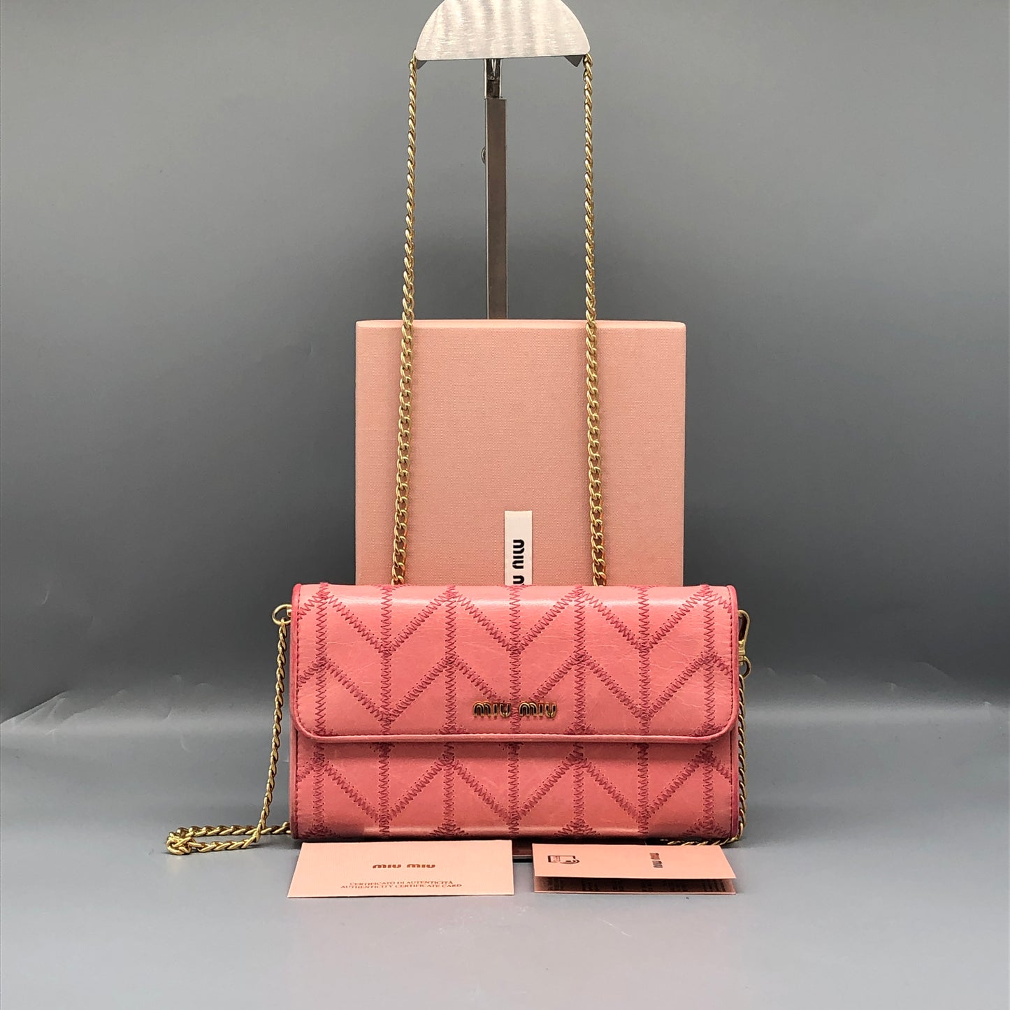 Miu Miu Pink Quilted Leather Chain Wallet / Crossbody Bag