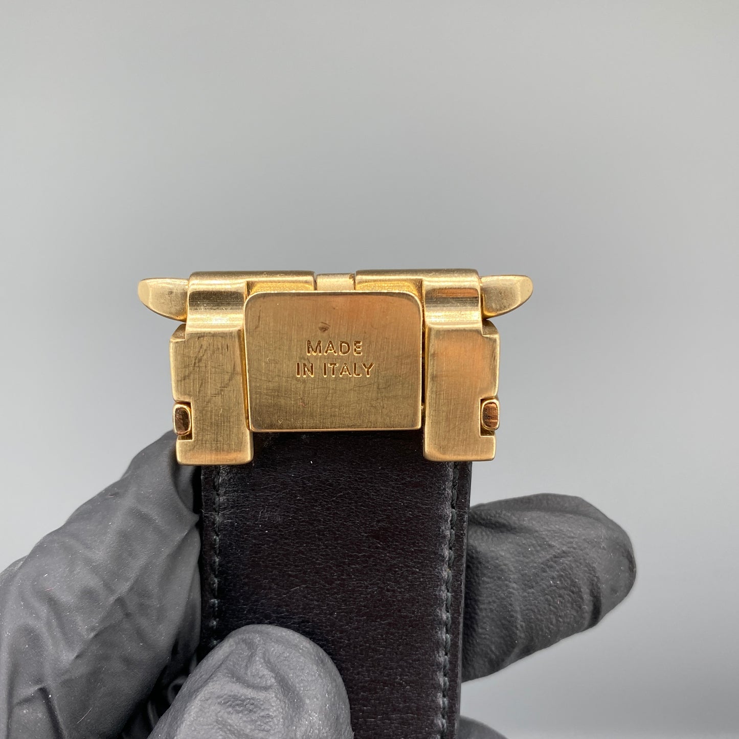 Ferragamo White Smooth Leather Gold Square Pin Buckle Belt 110cm