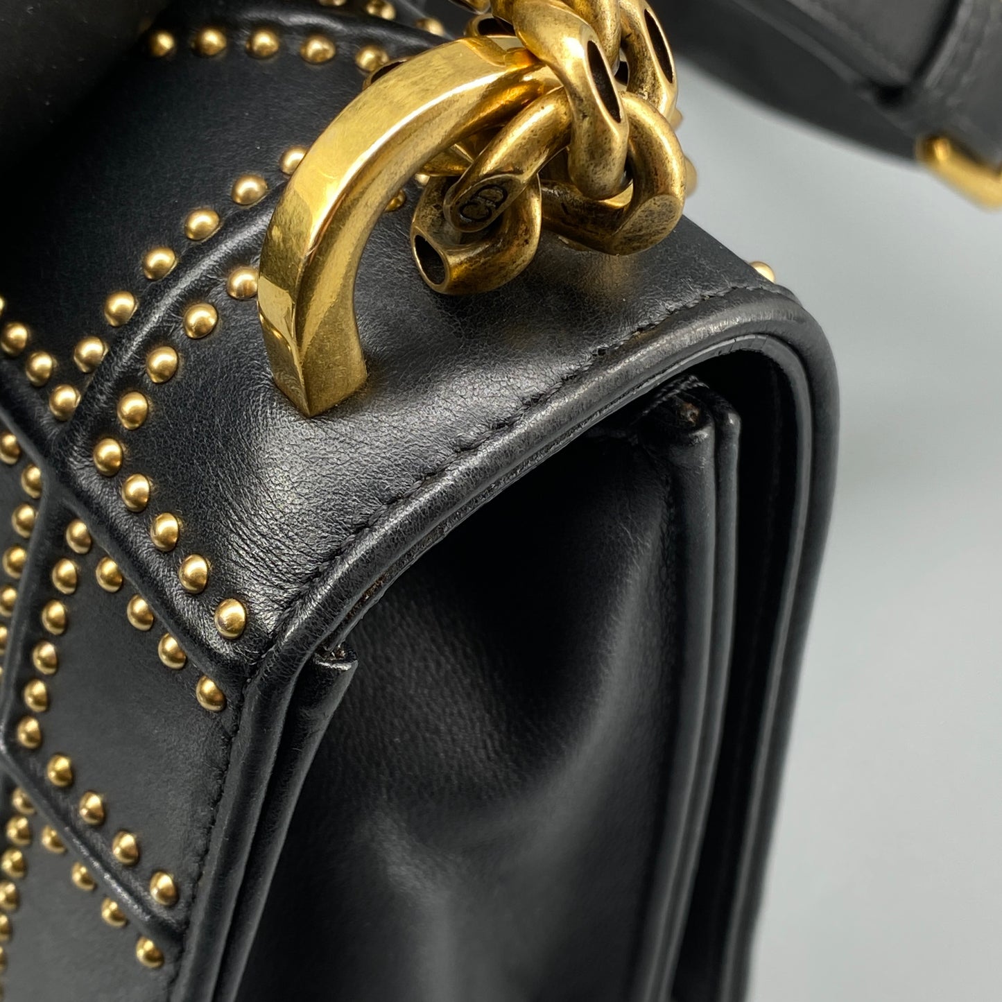 Christian Dior Gold Stud Detail Black Calfskin Diorama Flap Shoulder Bag