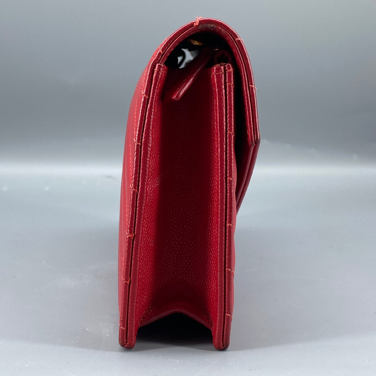 Saint Laurent Matelasse Chevron  Envelope Chain Wallet New Red