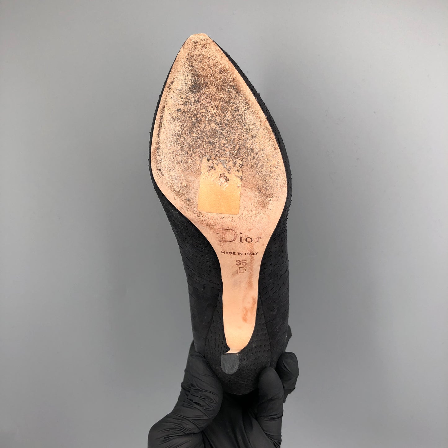 Christian Dior Black Textured Suede Bow Pointed Stiletto Pumps 35