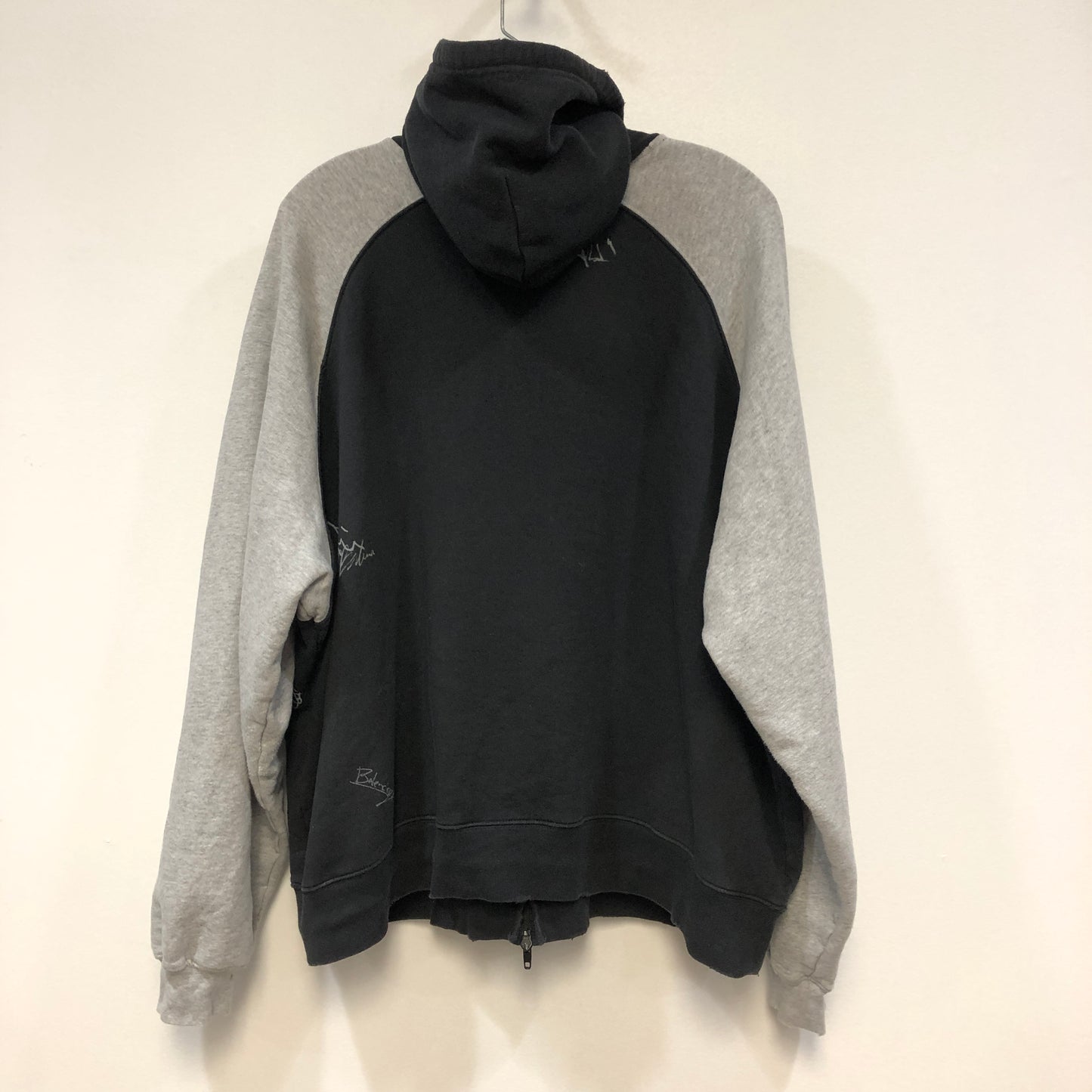 Balenciaga Unisex Distressed Raglan Zip-Up Hoodie Size XL Grey/Black