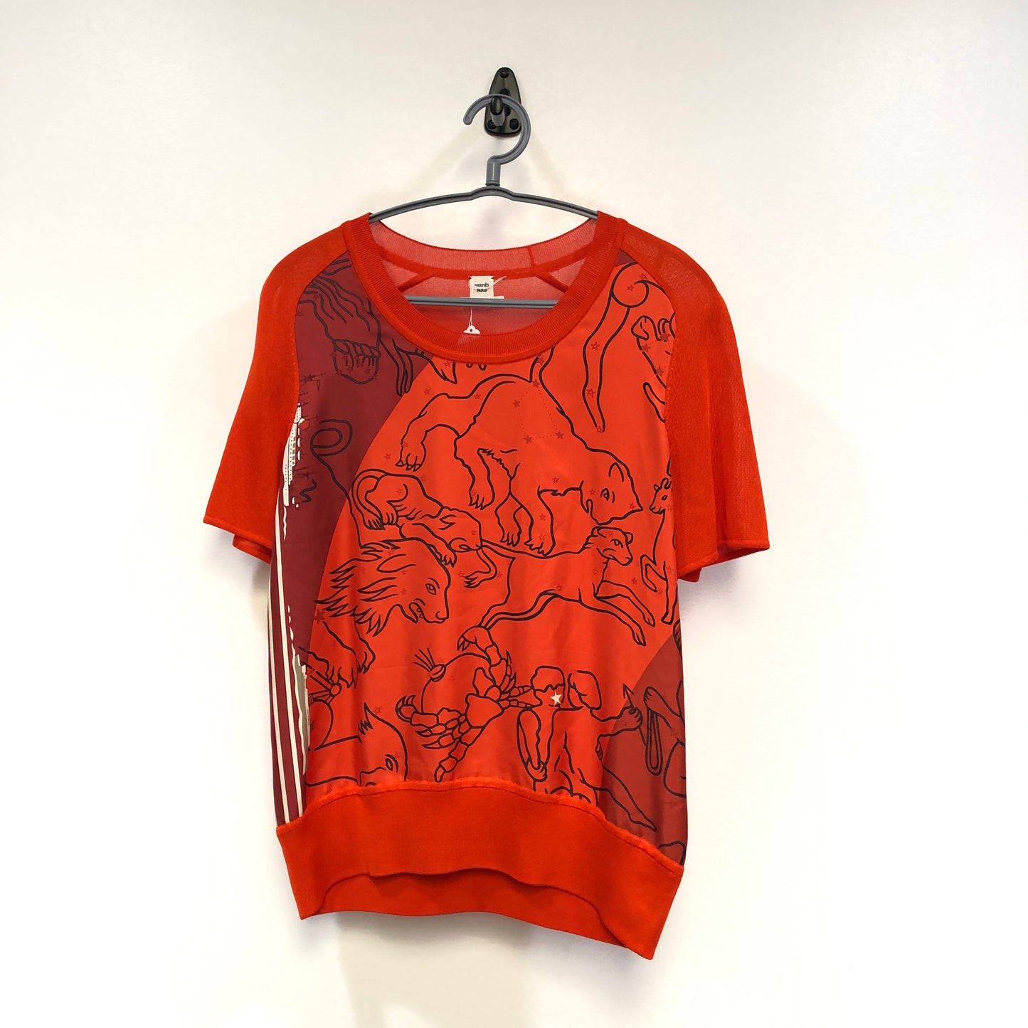 Hermes Feu Red Silk Short Sleeve Knit Top Size 36