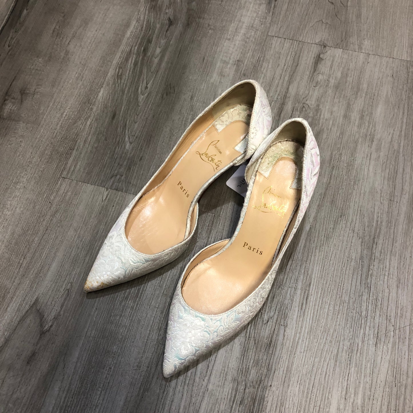 Christian Louboutin Women's Iridescent Lace Pointed Toe Stiletto Pumps Shoes 36 Ivory