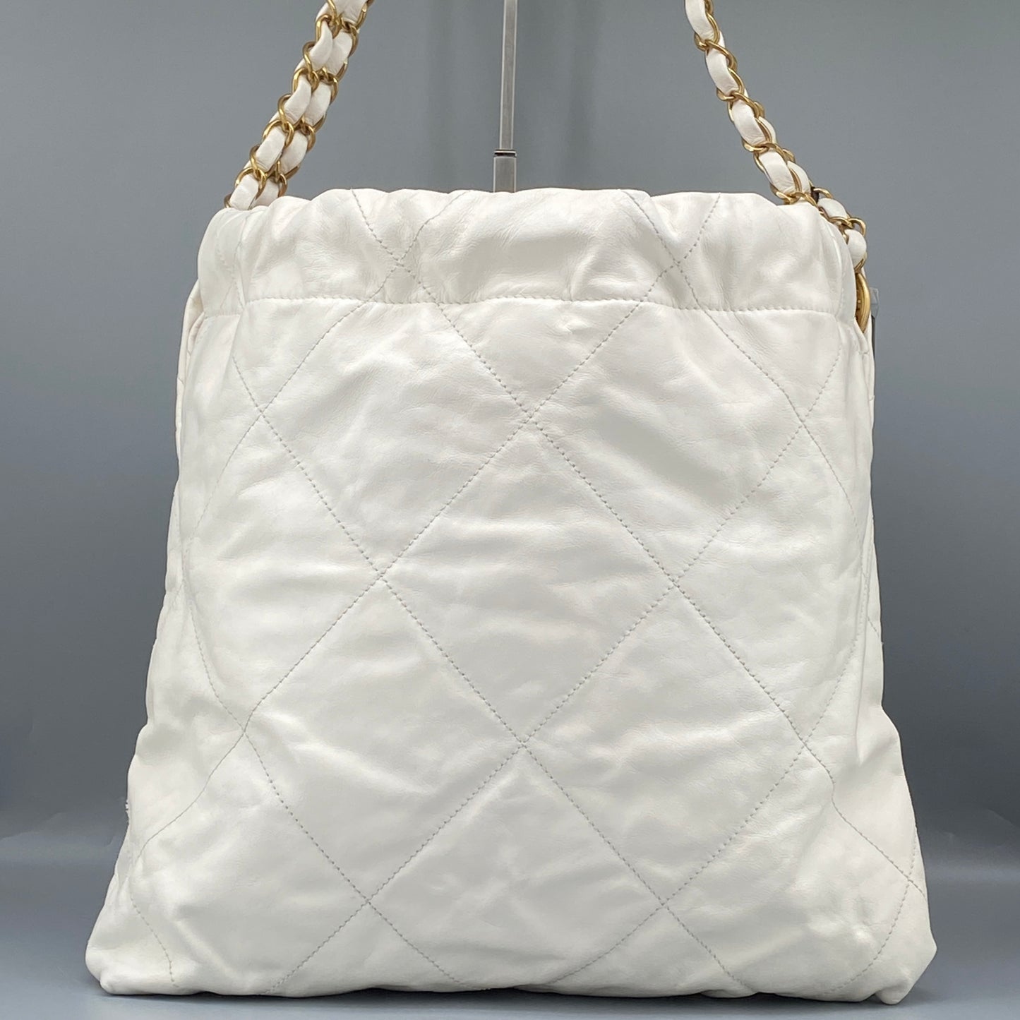 Chanel White Quilted Leather SMALL 22 Bag Tote