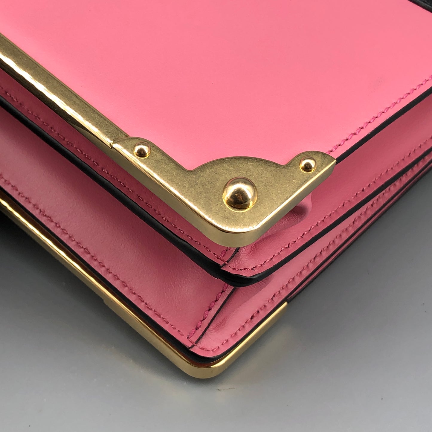 Prada Cahier Studded Leather Crossbody Shoulder Bag Pink Black