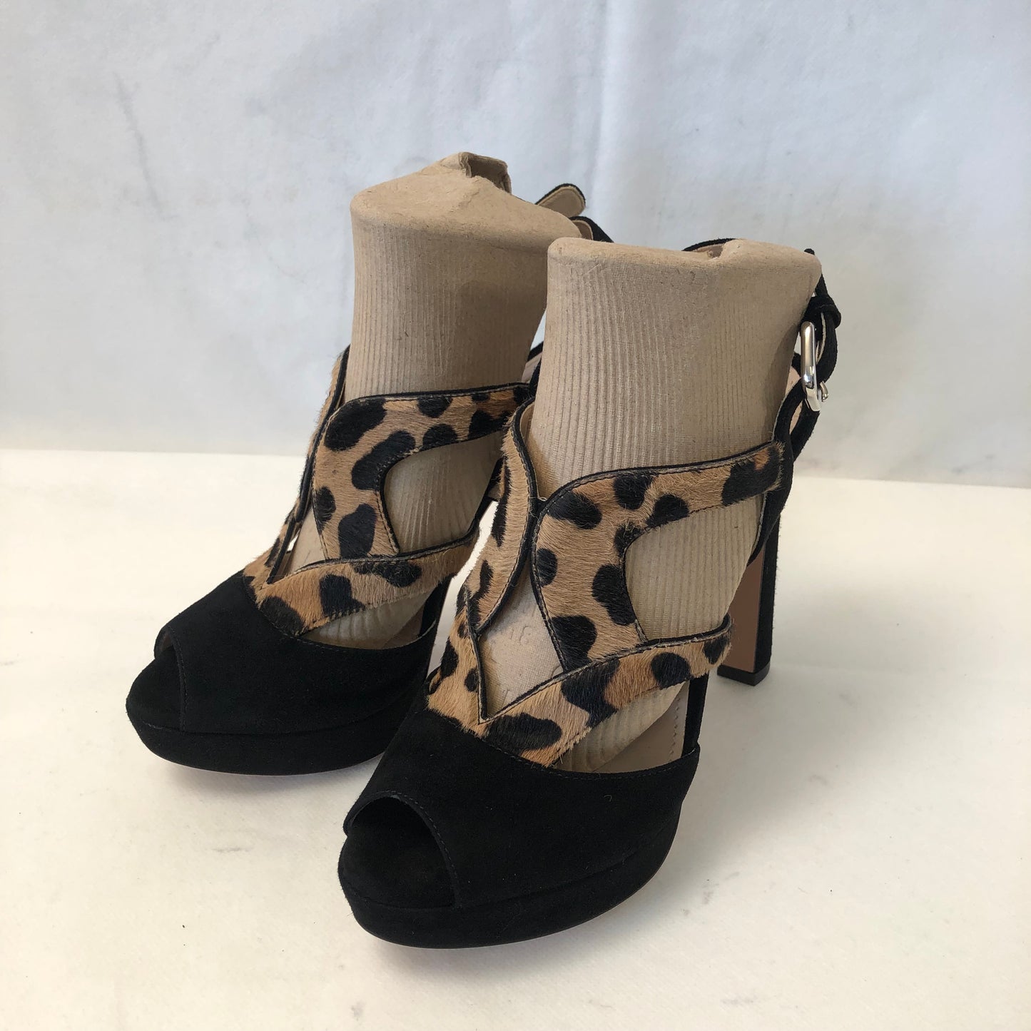 Prada Leopard Print Platform High Heel Sandals Women's Shoes Size 36.5