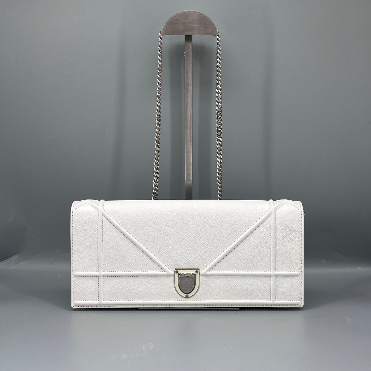 Christian Dior White Grained Calfskin Diorama Clutch Chain Bag