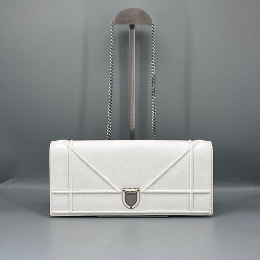 Christian Dior White Grained Calfskin Diorama Clutch Chain Bag