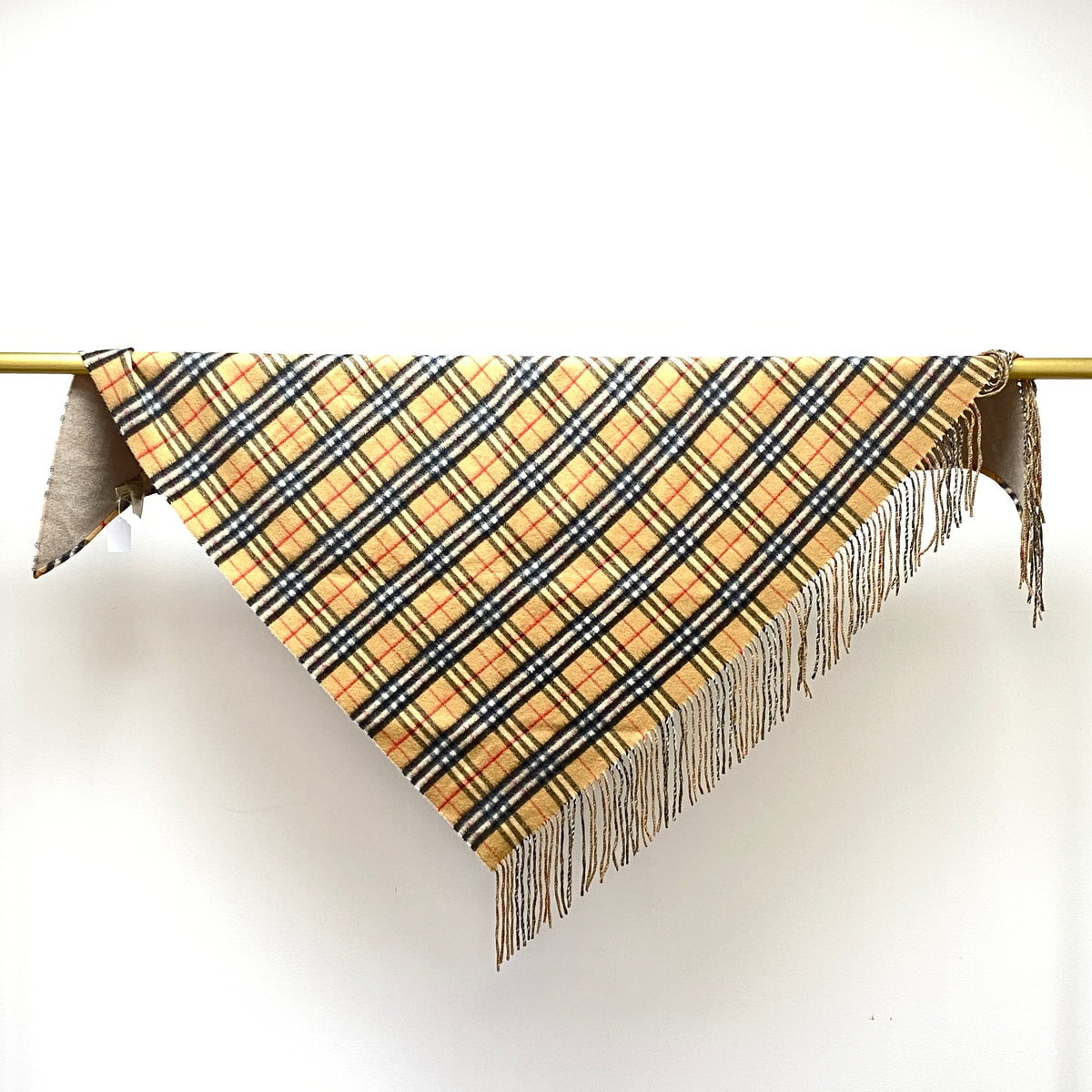Burberry Beige Check Wool Triangle Scarf