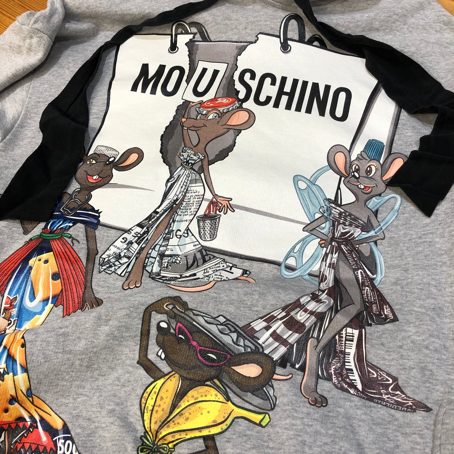 Moschino Grey Cartoon Print Drawstring Hoodie Size USA 2