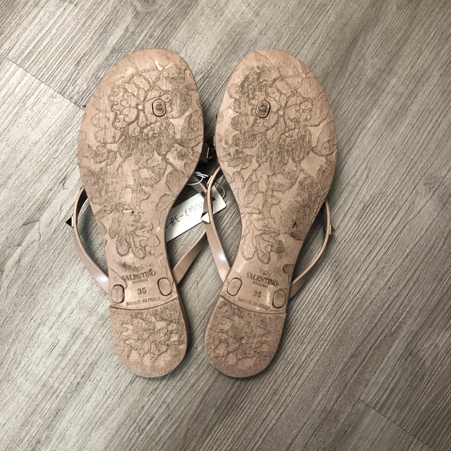 Valentino Nude Smooth Leather Rockstud Flat Slide Sandals 35