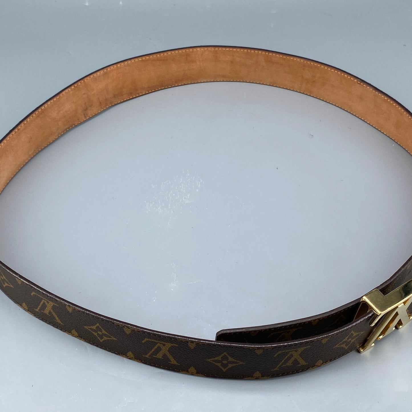 Louis Vuitton Monogram Canvas LV Initial Gold Buckle Belt 95cm