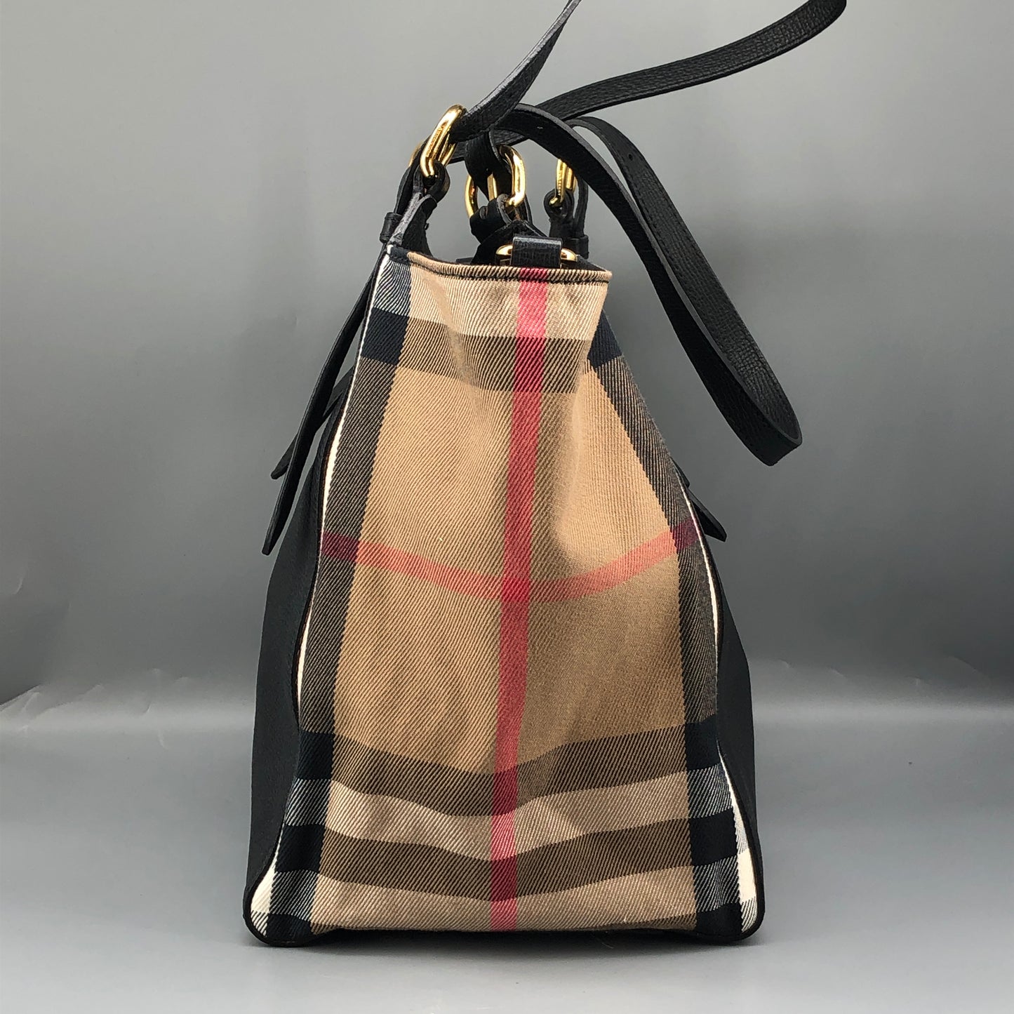 Burberry Check and Leather Tote Bag Beige