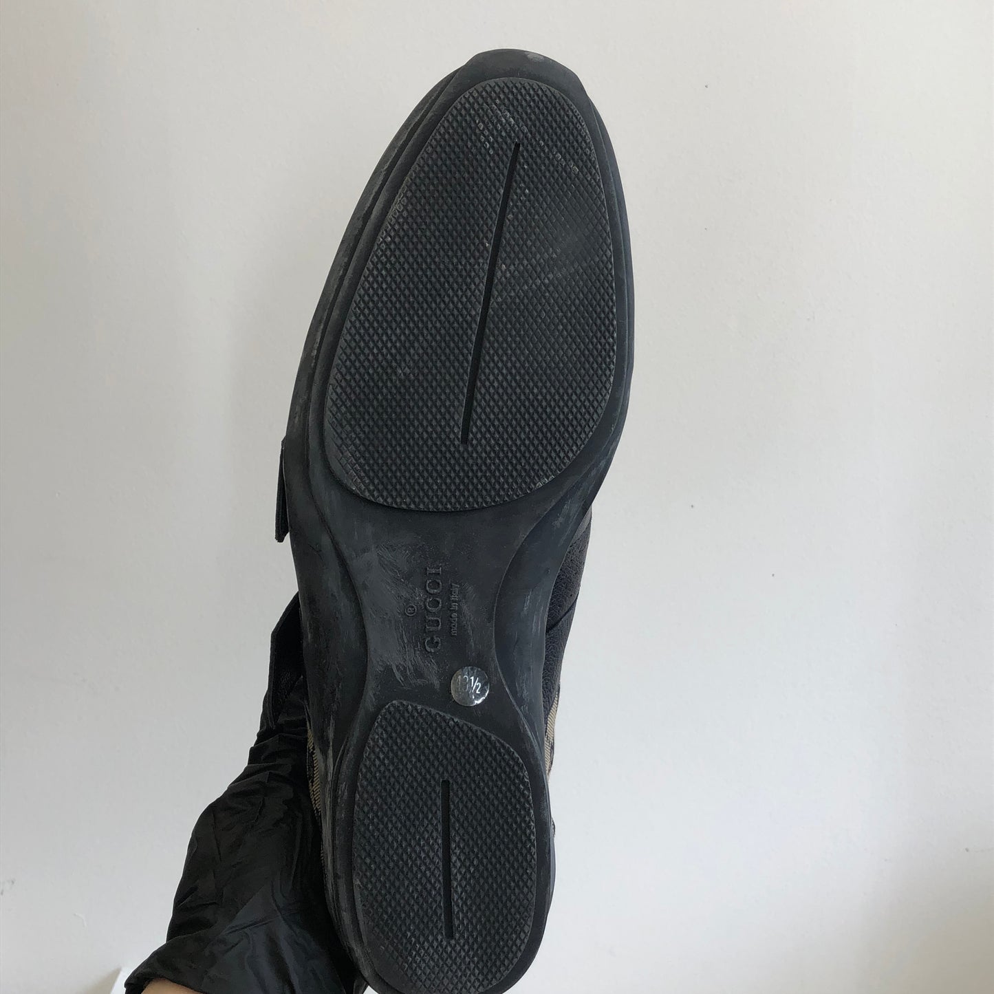 Gucci Black & Beige GG Jacquard Men's Strap Casual Shoes Size 43.5