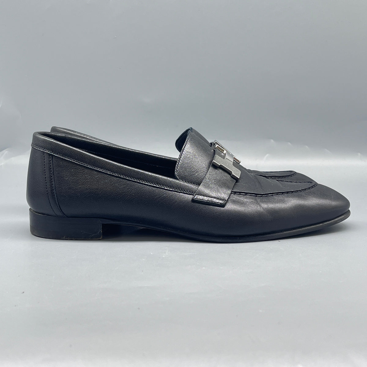 Hermes Black Leather Women Loafers Size 36
