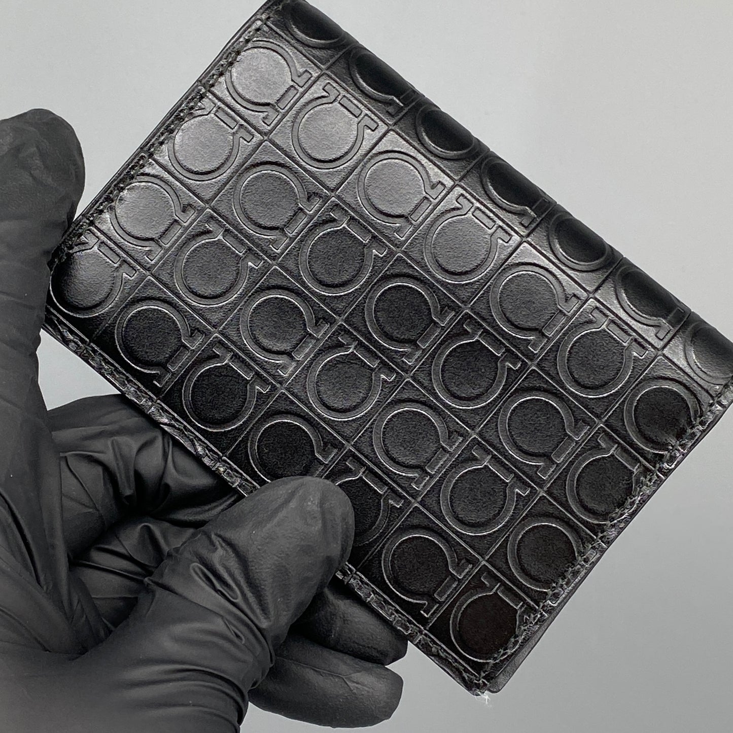 Ferragamo Black Embossed Gancini Bi-fold Card Wallet