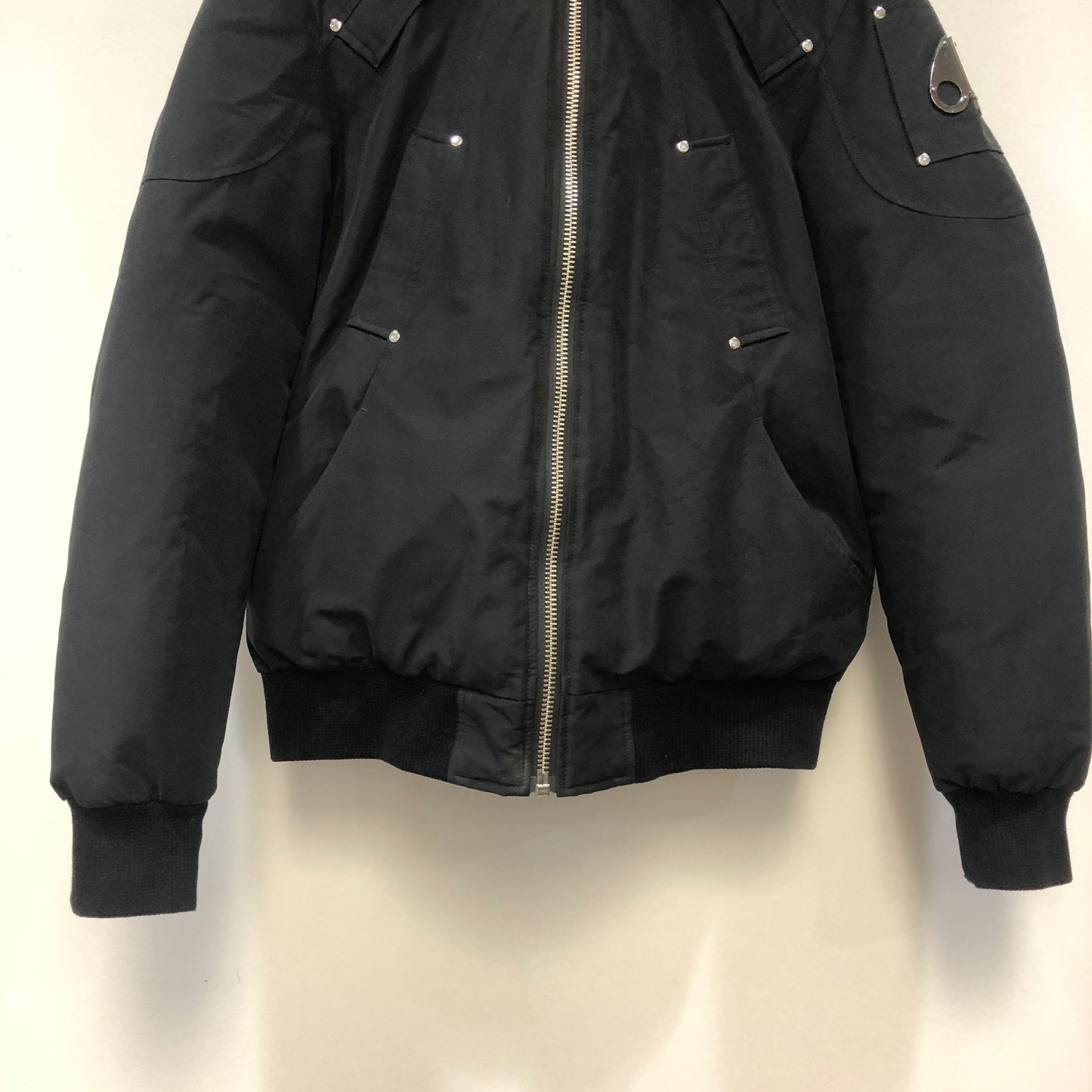 Moose Knuckles Fur-Trimmed Bomber Jacket Size L Black
