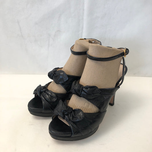 Prada Black Bow Platform High Heel Sandals Women's Shoes Size 36.5