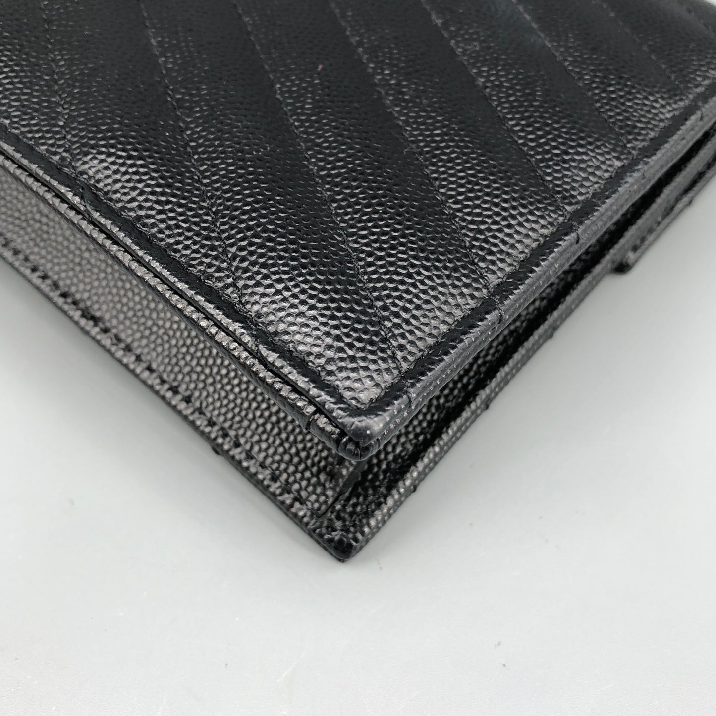 Saint Laurent Envelope Chevron Grain Leather Chain Shoulder Bag Black