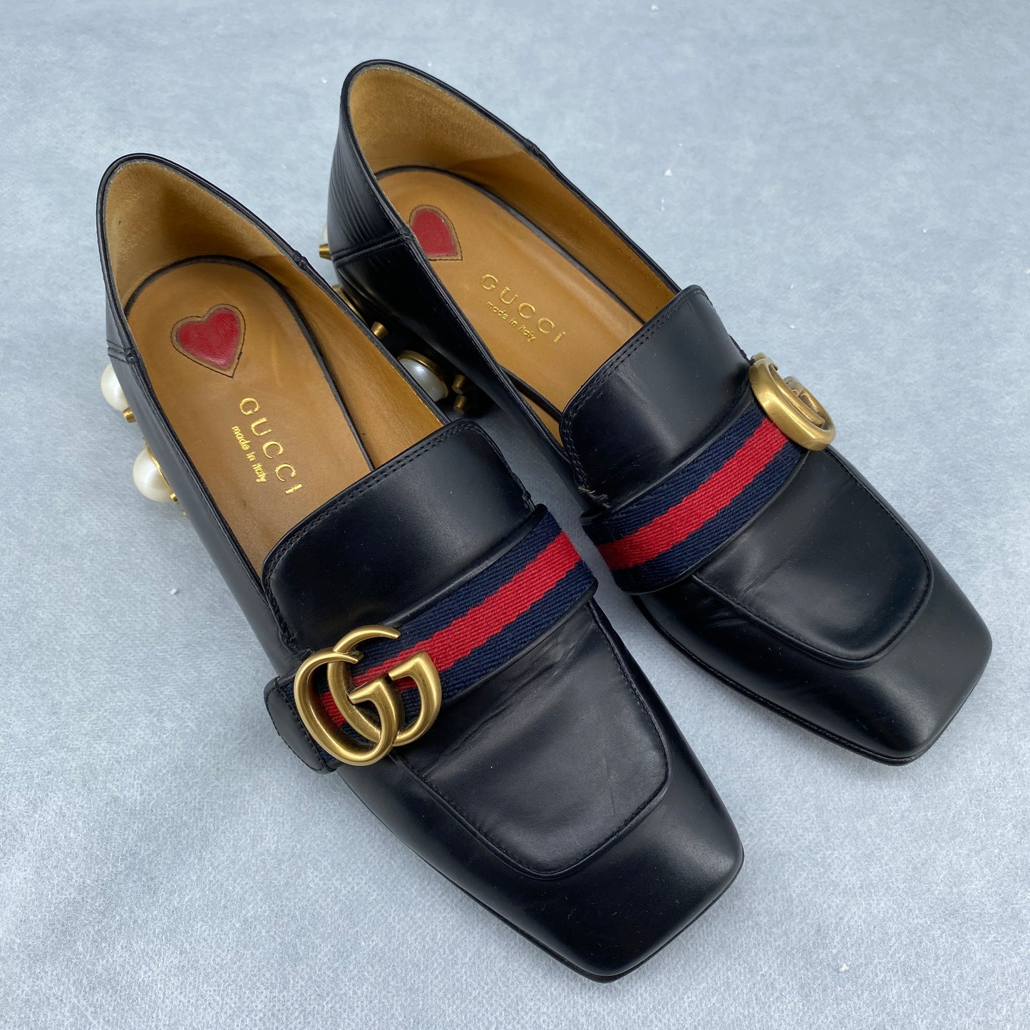 Gucci Women's Pearl Heel Loafers Size 35.5 Black