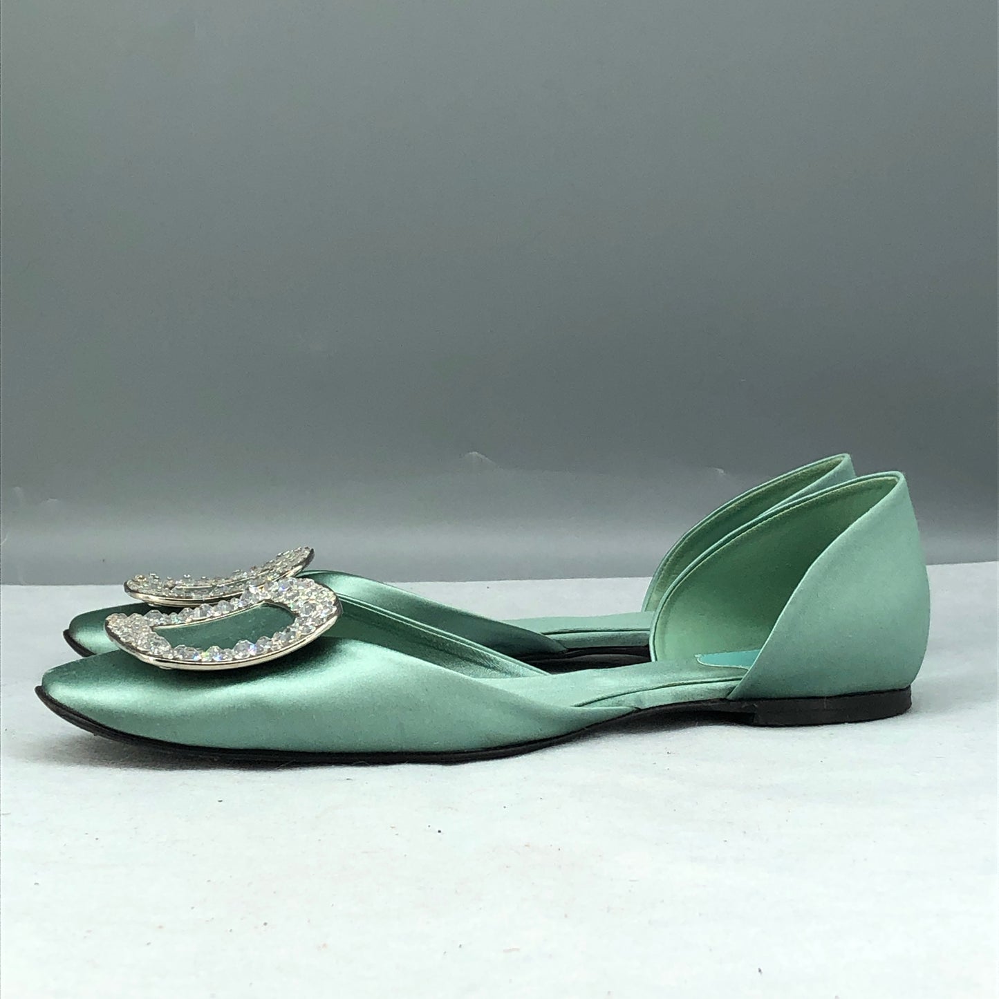 Roger Vivier Satin Buckle Flats Mint Green Women’s Size 36.5