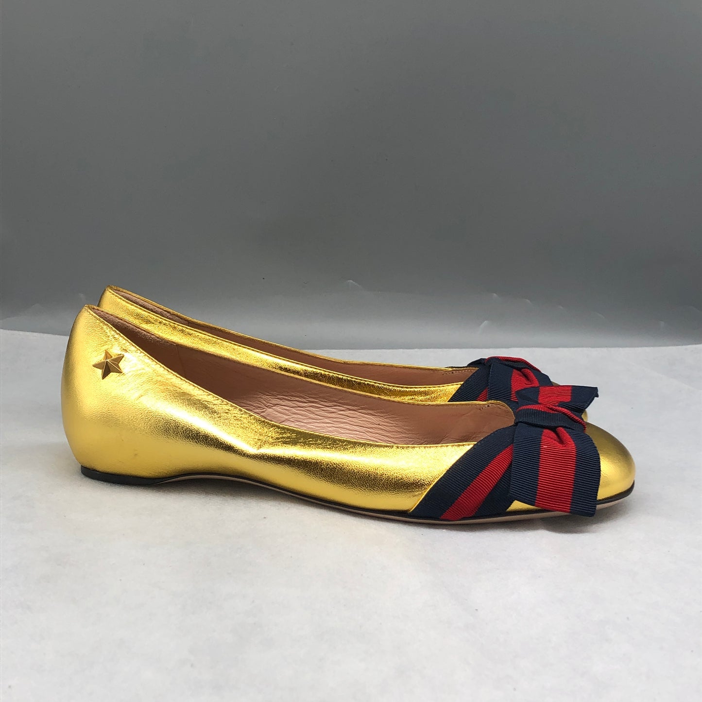 Gucci Women Ballet Flats Shoes Gold Web Bow Size 36